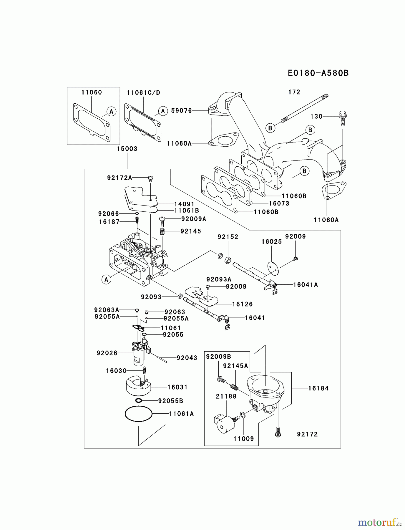  Kawasaki Motoren Motoren Vertikal FH641V - DS25 bis FS481V - BS13 FH721V-BS26 - Kawasaki FH721V 4-Stroke Engine CARBURETOR