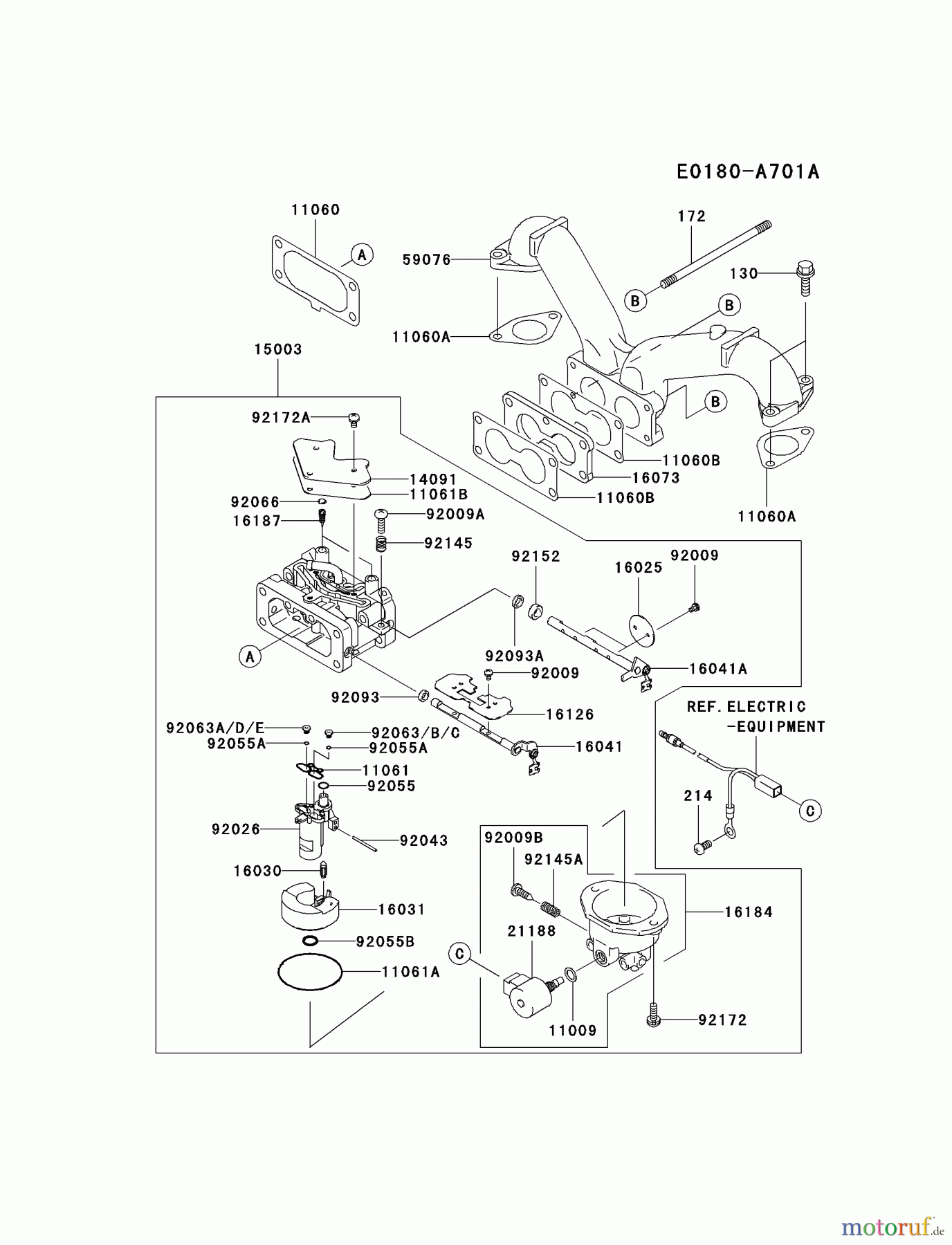  Kawasaki Motoren Motoren Vertikal FA210V - AS02 bis FH641V - DS24 FH641V-AW04 - Kawasaki FH641V 4-Stroke Engine CARBURETOR