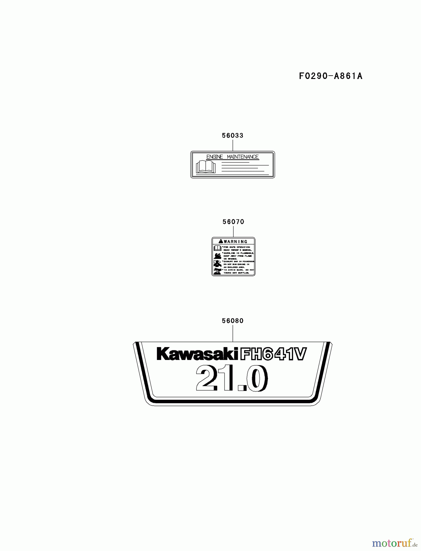  Kawasaki Motoren Motoren Vertikal FA210V - AS02 bis FH641V - DS24 FH641V-AS13 - Kawasaki FH641V 4-Stroke Engine LABEL