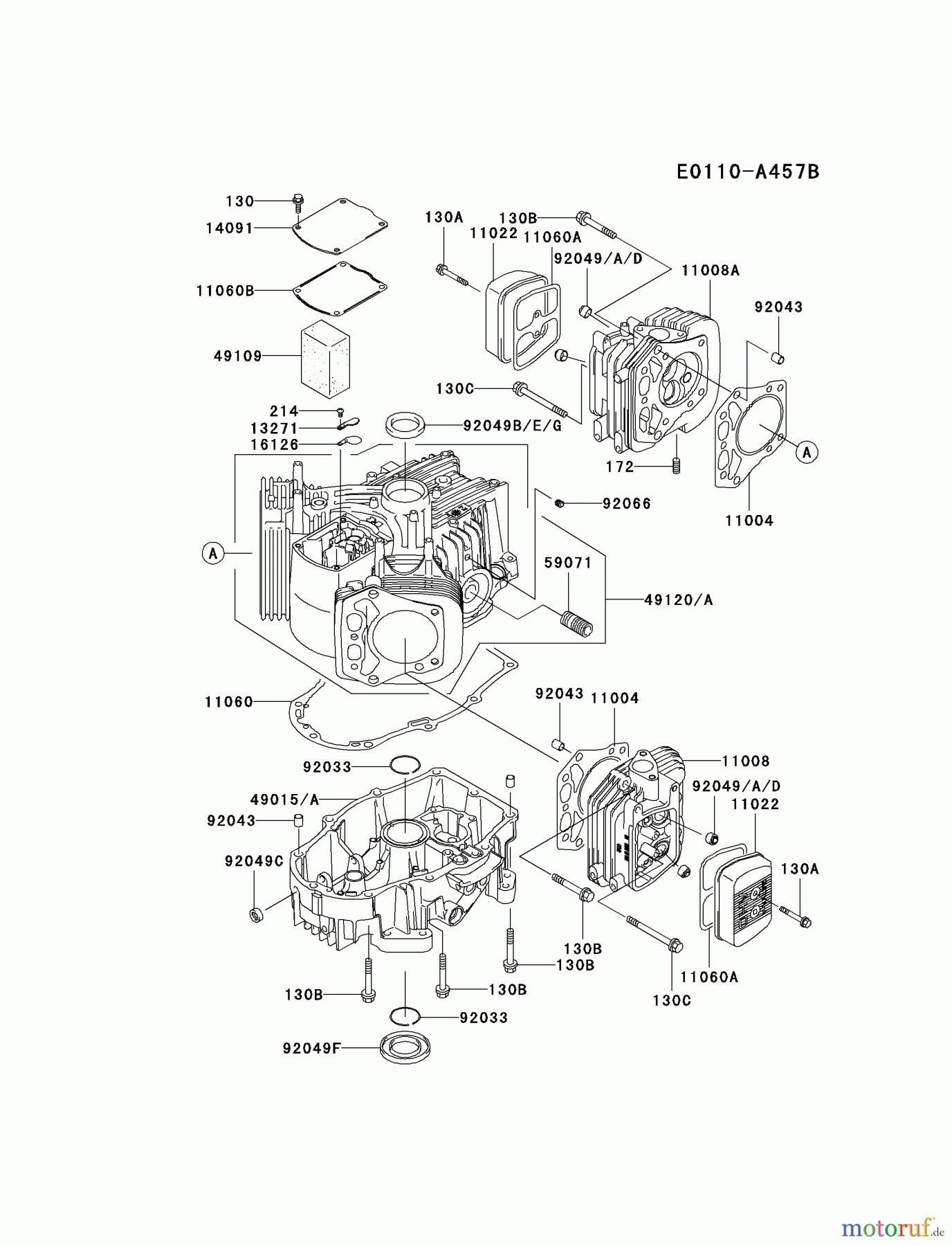  Kawasaki Motoren Motoren Vertikal FA210V - AS02 bis FH641V - DS24 FH641V-AS19 - Kawasaki FH641V 4-Stroke Engine CYLINDER/CRANKCASE