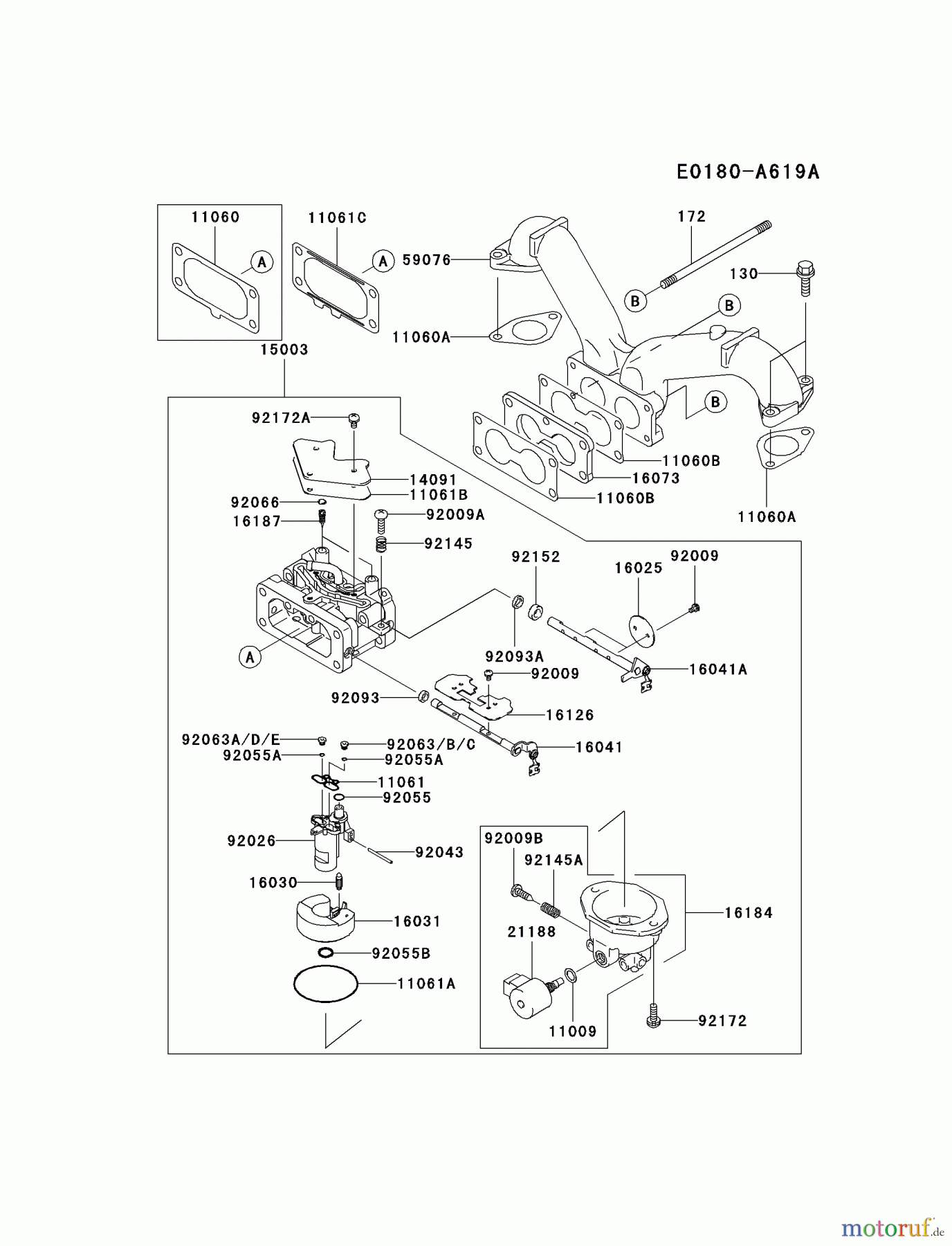  Kawasaki Motoren Motoren Vertikal FA210V - AS02 bis FH641V - DS24 FH601V-BS29 - Kawasaki FH601V 4-Stroke Engine CARBURETOR