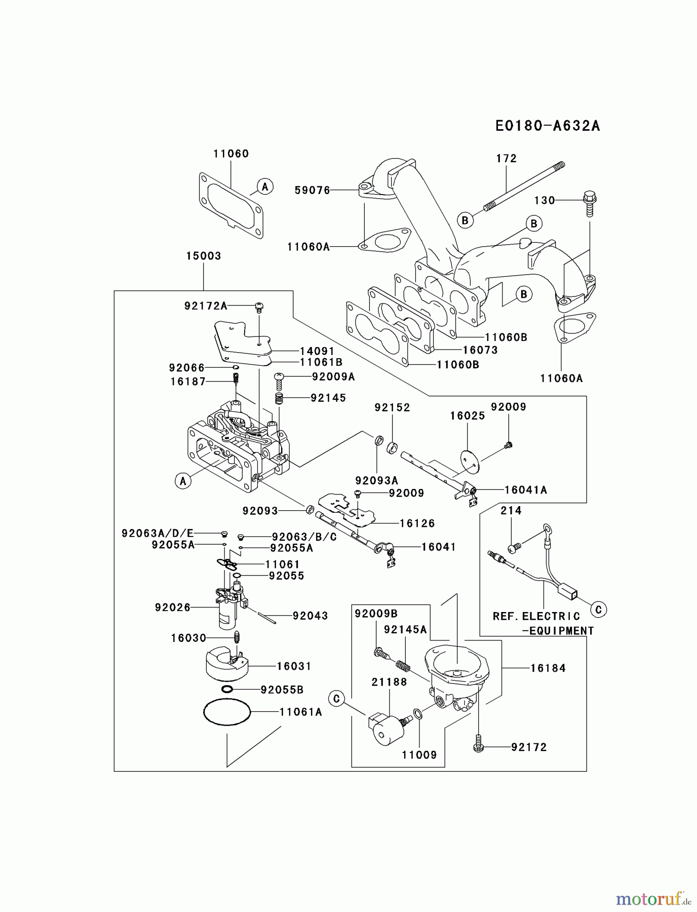  Kawasaki Motoren Motoren Vertikal FA210V - AS02 bis FH641V - DS24 FH641V-DS13 - Kawasaki FH641V 4-Stroke Engine CARBURETOR