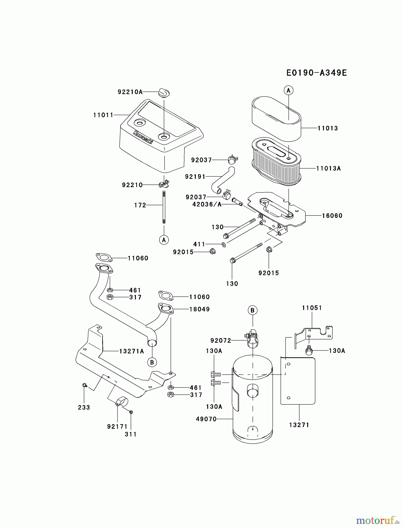  Kawasaki Motoren Motoren Vertikal FH641V - DS25 bis FS481V - BS13 FH680V-CS01 - Kawasaki FH680V 4-Stroke Engine AIR-FILTER/MUFFLER