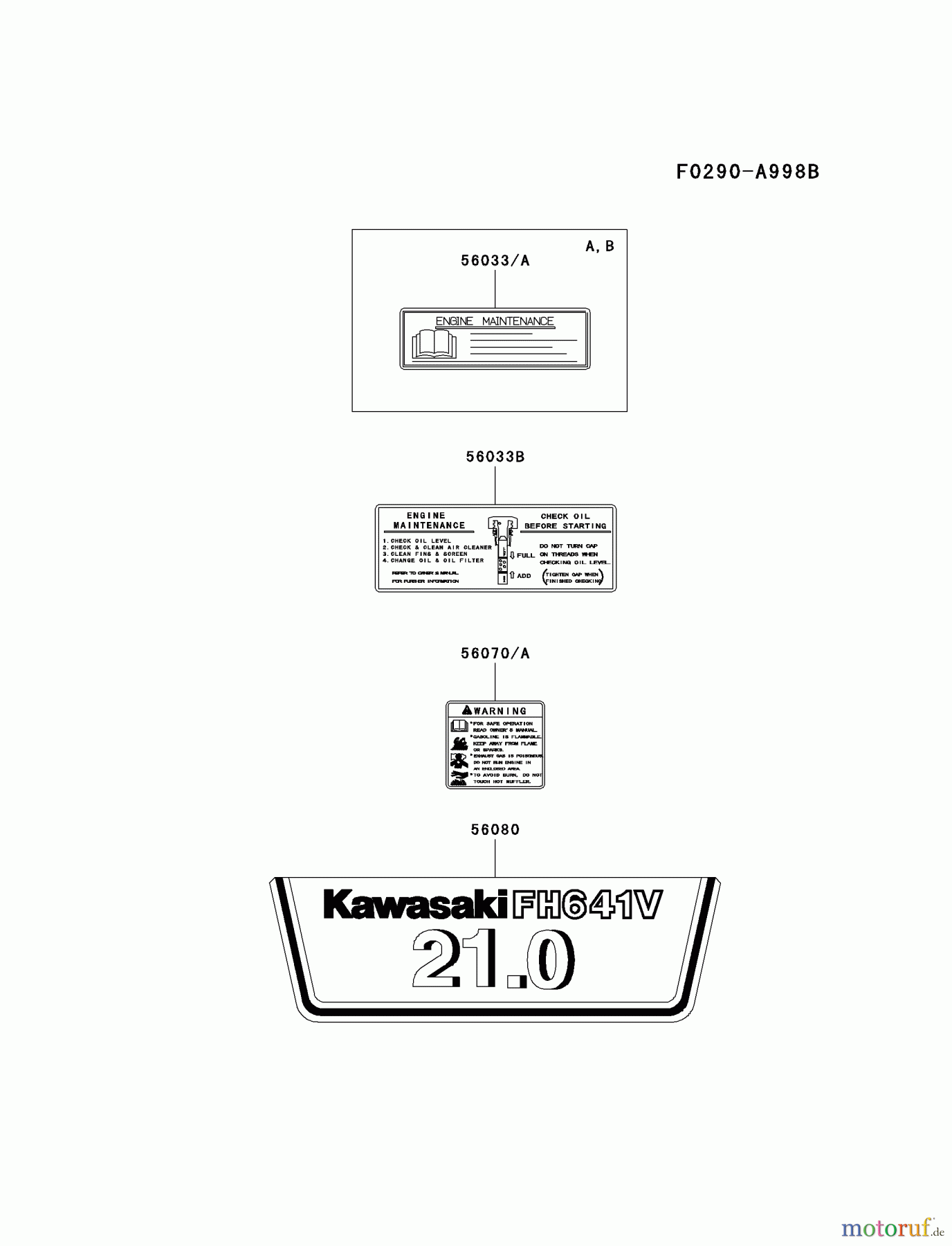  Kawasaki Motoren Motoren Vertikal FA210V - AS02 bis FH641V - DS24 FH641V-AS01 - Kawasaki FH641V 4-Stroke Engine LABEL