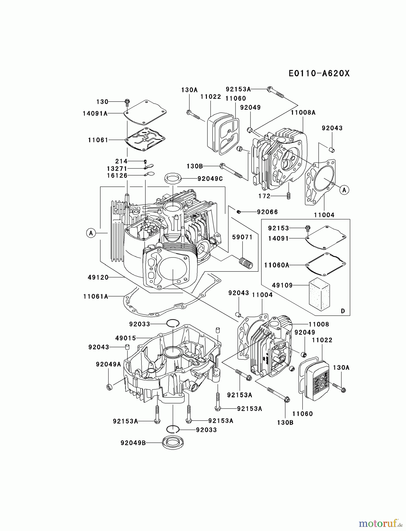  Kawasaki Motoren Motoren Vertikal FA210V - AS02 bis FH641V - DS24 FH641V-DS23 - Kawasaki FH641V 4-Stroke Engine CYLINDER/CRANKCASE