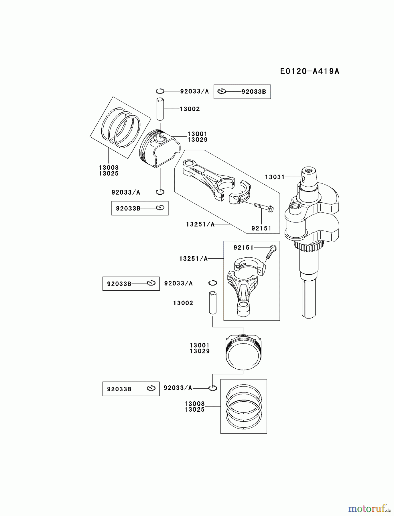  Kawasaki Motoren Motoren Vertikal FH641V - DS25 bis FS481V - BS13 FH641V-ES27 - Kawasaki FH641V 4-Stroke Engine PISTON/CRANKSHAFT