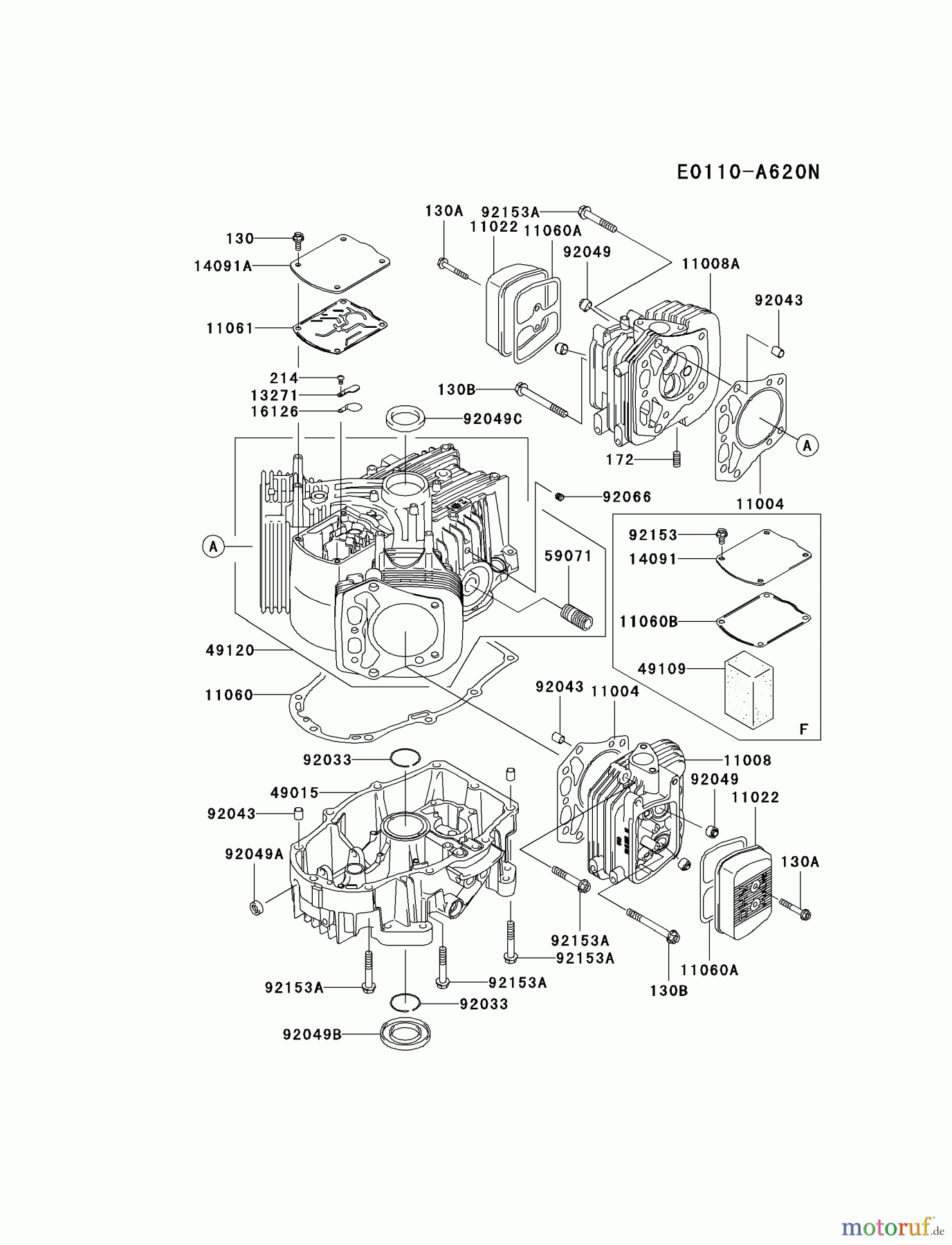  Kawasaki Motoren Motoren Vertikal FH641V - DS25 bis FS481V - BS13 FH641V-FS21 - Kawasaki FH641V 4-Stroke Engine CYLINDER/CRANKCASE