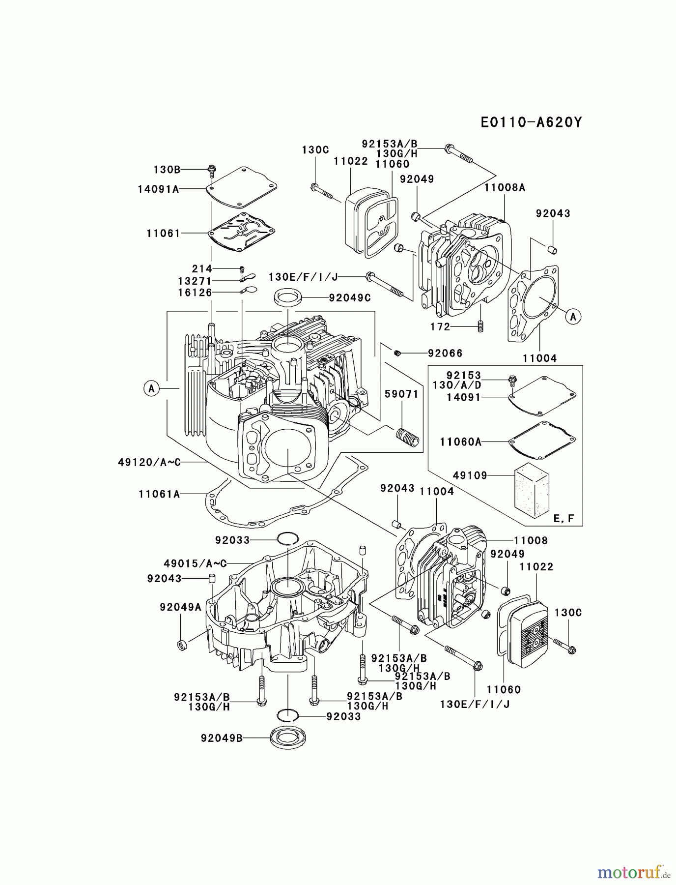  Kawasaki Motoren Motoren Vertikal FH641V - DS25 bis FS481V - BS13 FH641V-FS22 - Kawasaki FH641V 4-Stroke Engine CYLINDER/CRANKCASE #2