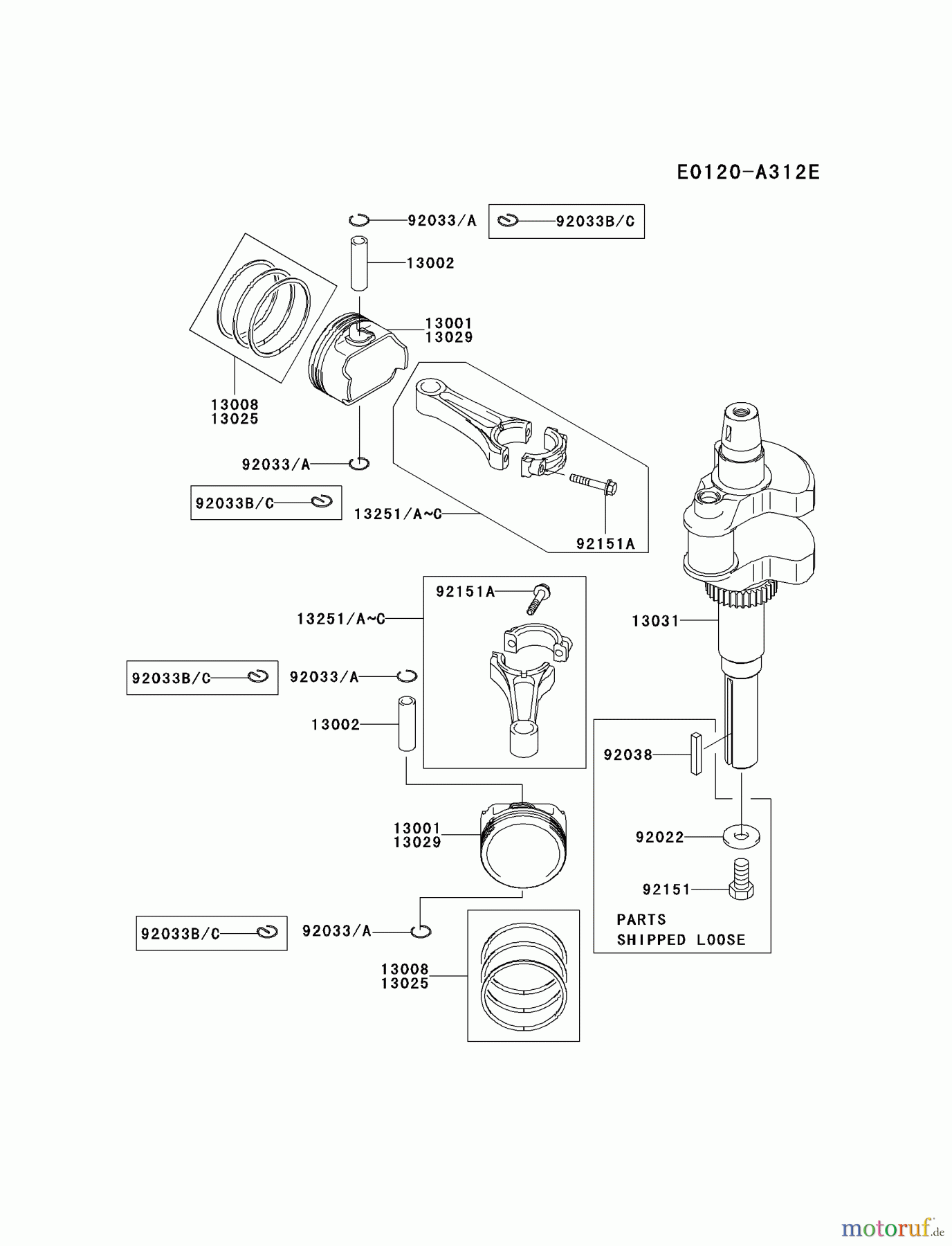  Kawasaki Motoren Motoren Vertikal FH641V - DS25 bis FS481V - BS13 FH641V-FS22 - Kawasaki FH641V 4-Stroke Engine PISTON/CRANKSHAFT