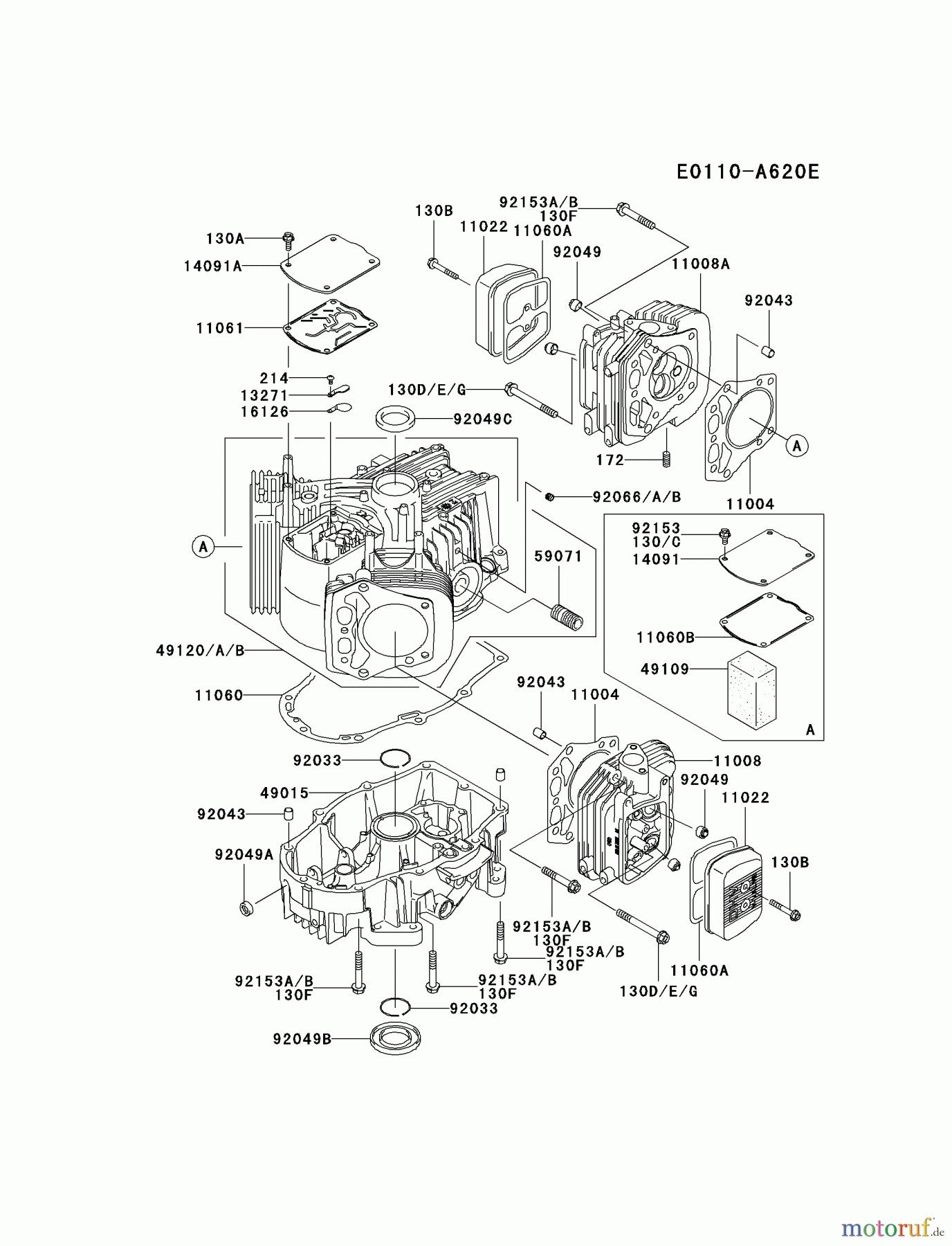  Kawasaki Motoren Motoren Vertikal FH641V - DS25 bis FS481V - BS13 FH680V-BS36 - Kawasaki FH680V 4-Stroke Engine CYLINDER/CRANKCASE