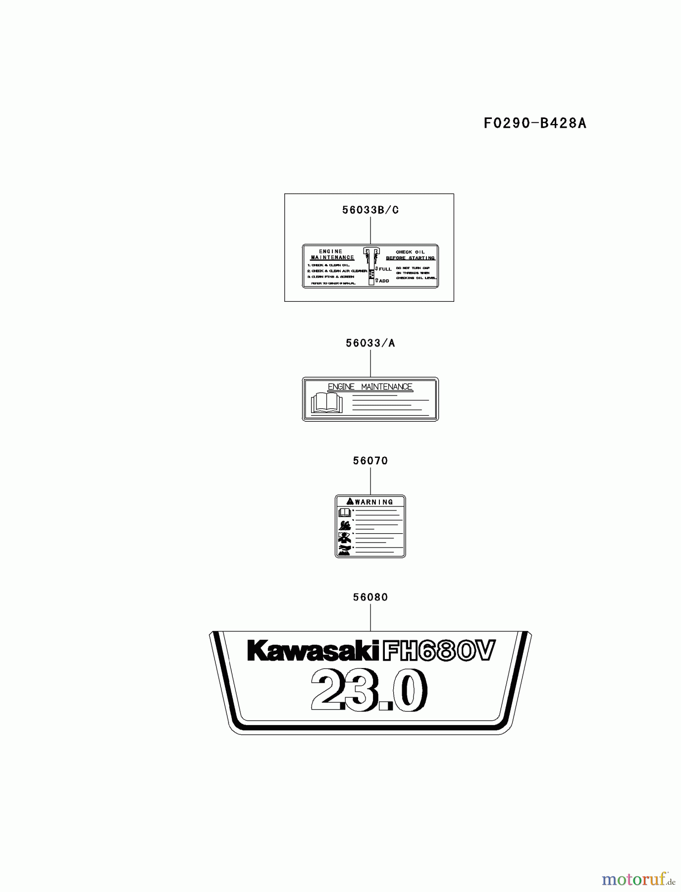  Kawasaki Motoren Motoren Vertikal FH641V - DS25 bis FS481V - BS13 FH680V-AS38 - Kawasaki FH680V 4-Stroke Engine LABEL