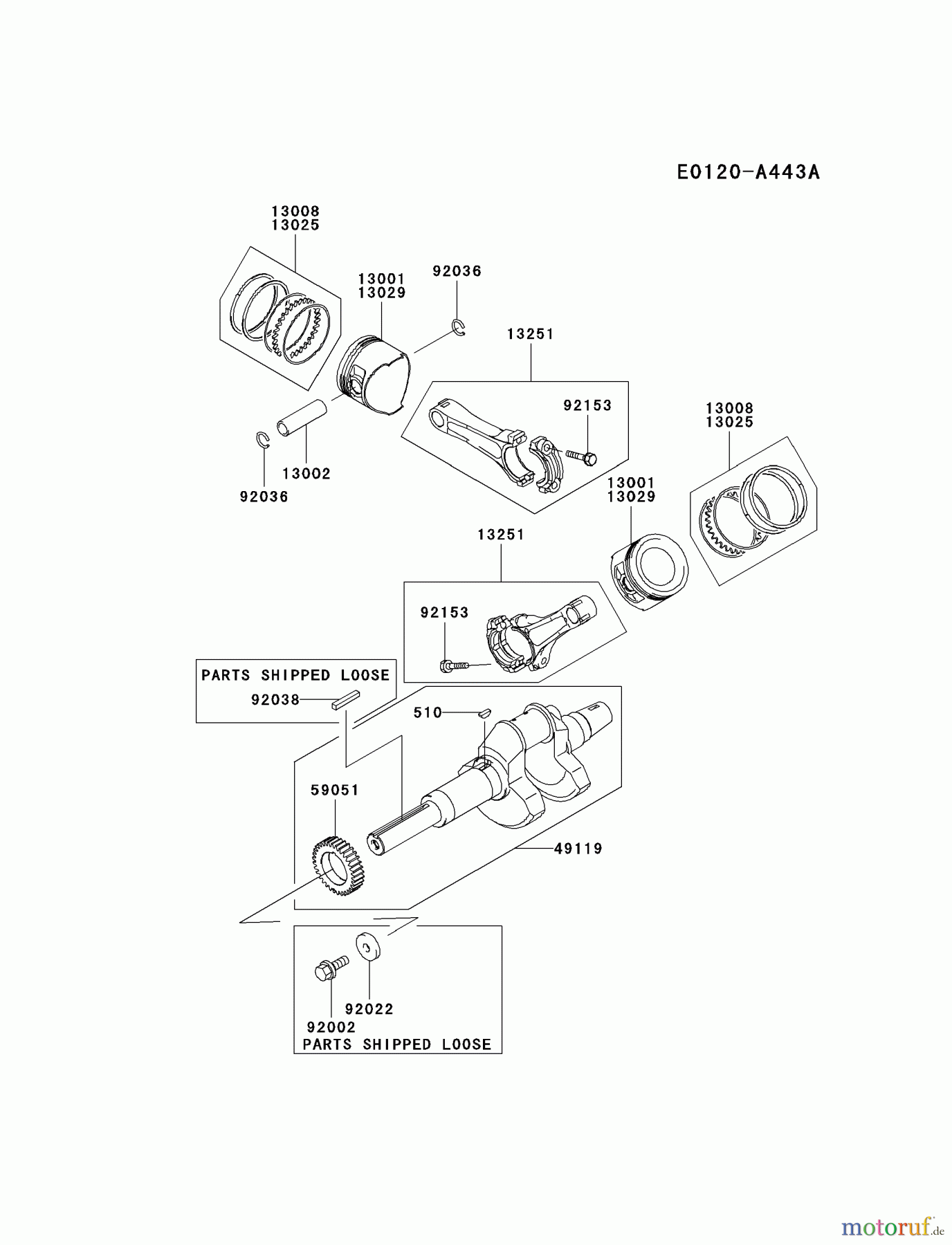  Kawasaki Motoren Motoren, Horizontal FD671D-GS00 - Kawasaki FD671D 4-Stroke Engine PISTON/CRANKSHAFT