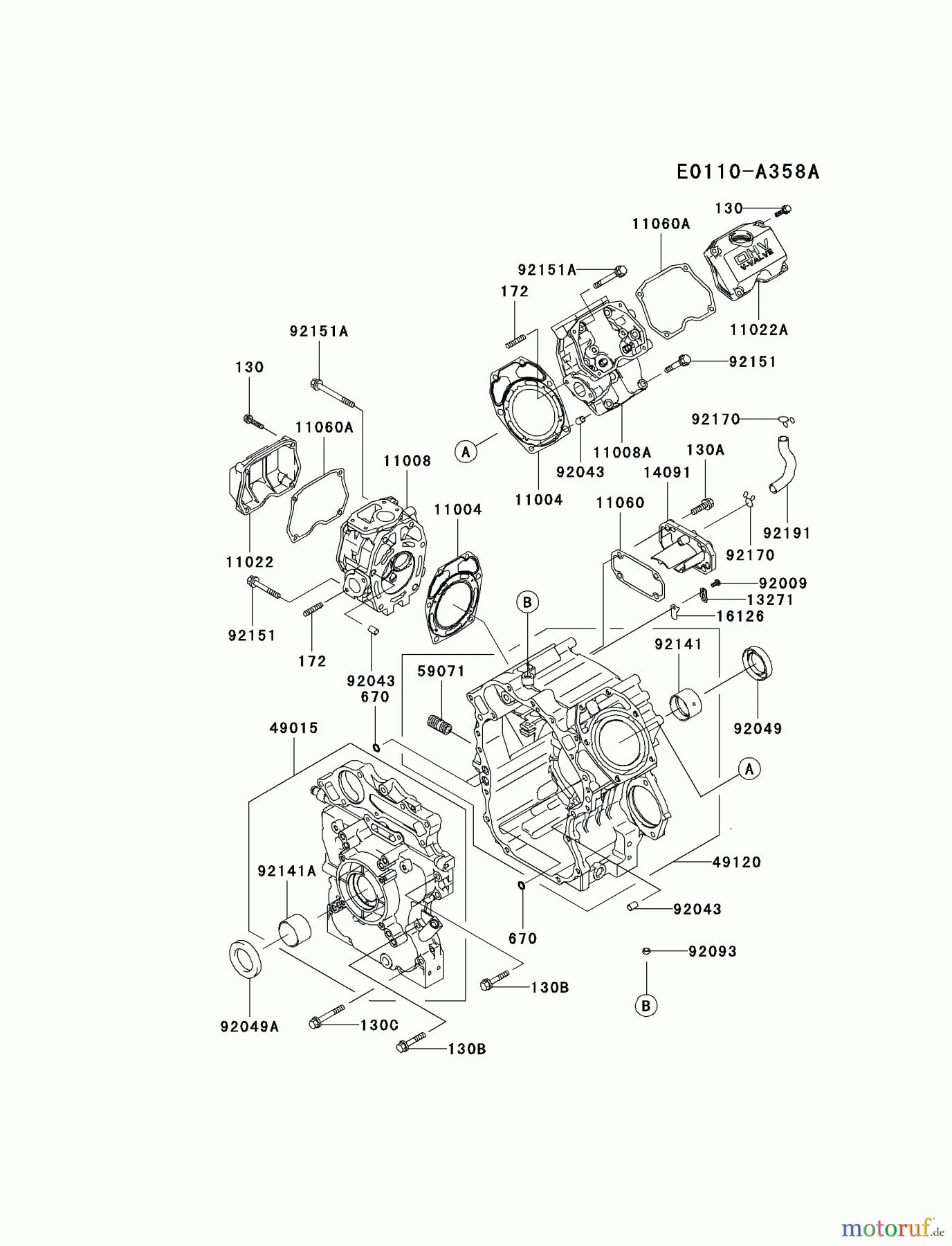  Kawasaki Motoren Motoren, Horizontal FD671D-AS00 - Kawasaki FD671D 4-Stroke Engine CYLINDER/CRANKCASE