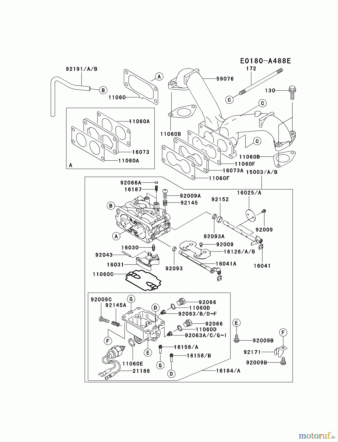  Kawasaki Motoren Motoren Vertikal FH641V - DS25 bis FS481V - BS13 FH680V-DS14 - Kawasaki FH680V 4-Stroke Engine CARBURETOR #1