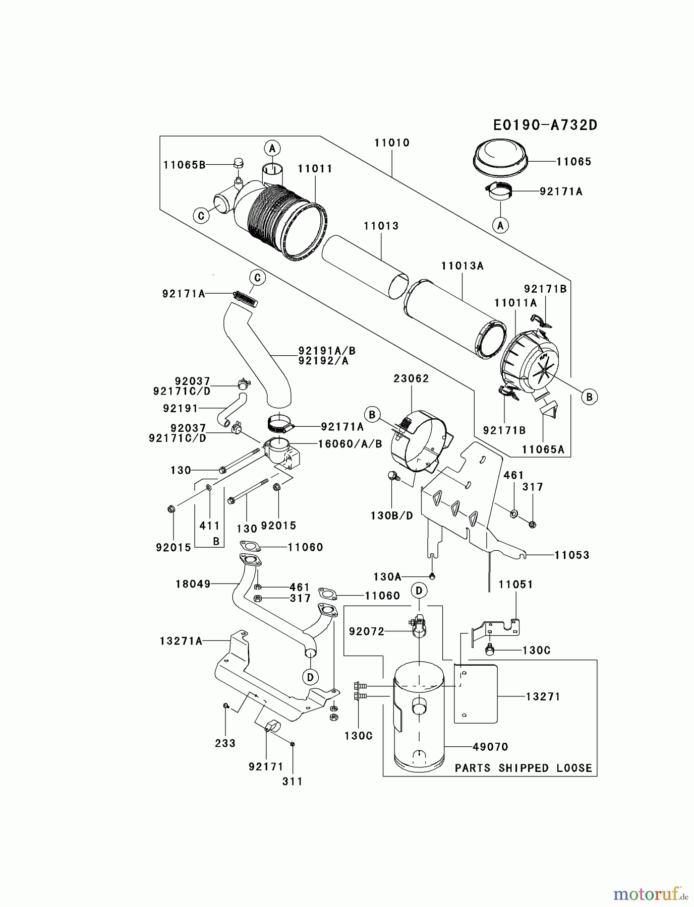  Kawasaki Motoren Motoren Vertikal FH641V - DS25 bis FS481V - BS13 FH680V-CS22 - Kawasaki FH680V 4-Stroke Engine AIR-FILTER/MUFFLER