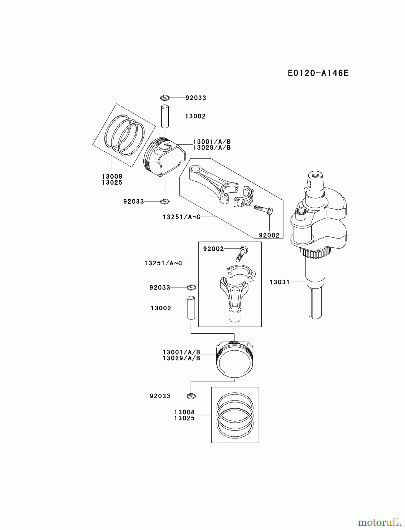  Kawasaki Motoren Motoren Vertikal FH641V - DS25 bis FS481V - BS13 FH680V-BS09 - Kawasaki FH680V 4-Stroke Engine PISTON/CRANKSHAFT