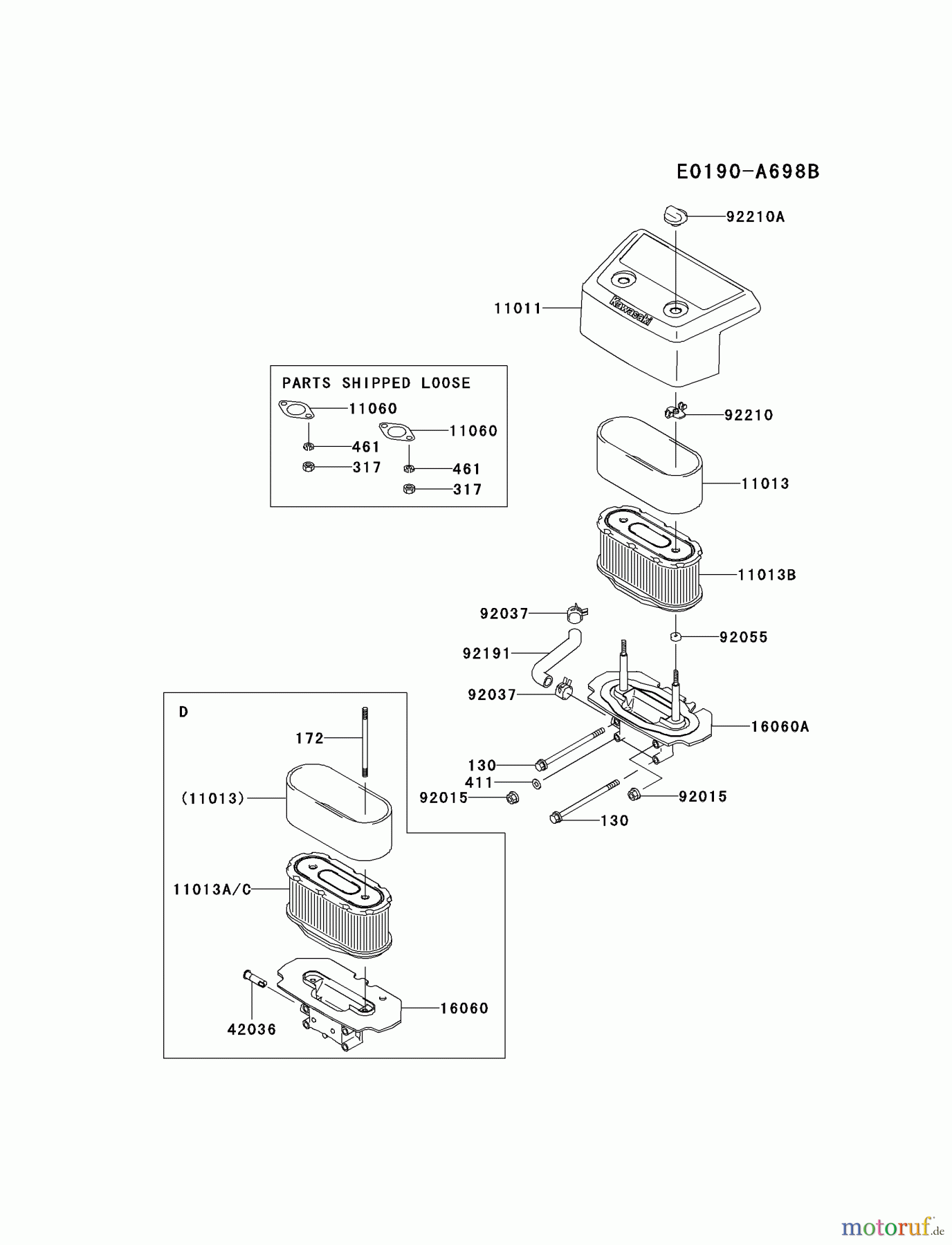  Kawasaki Motoren Motoren Vertikal FH641V - DS25 bis FS481V - BS13 FH680V-ES12 - Kawasaki FH680V 4-Stroke Engine AIR-FILTER/MUFFLER