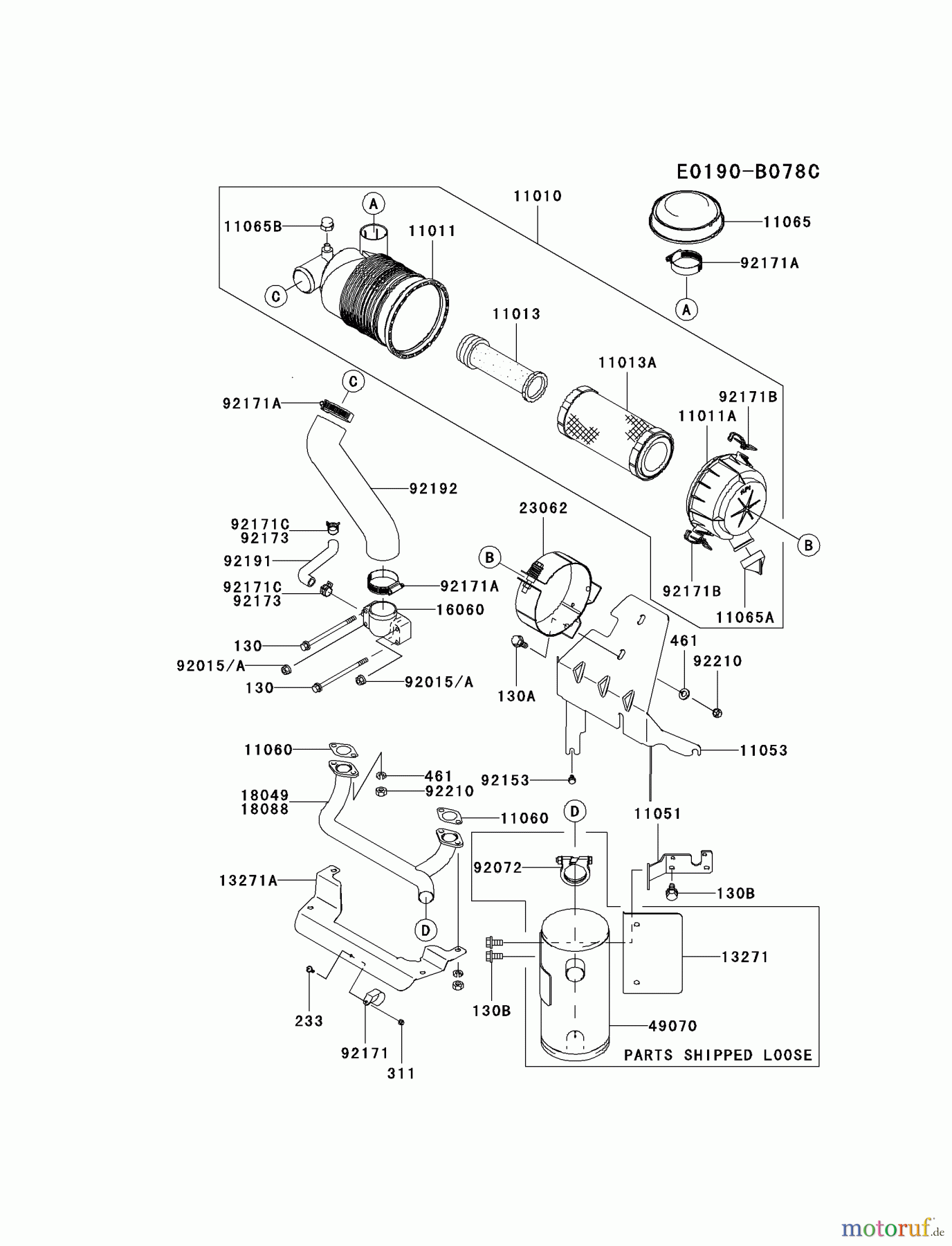  Kawasaki Motoren Motoren Vertikal FH641V - DS25 bis FS481V - BS13 FH680V-ES22 - Kawasaki FH680V 4-Stroke Engine AIR-FILTER/MUFFLER