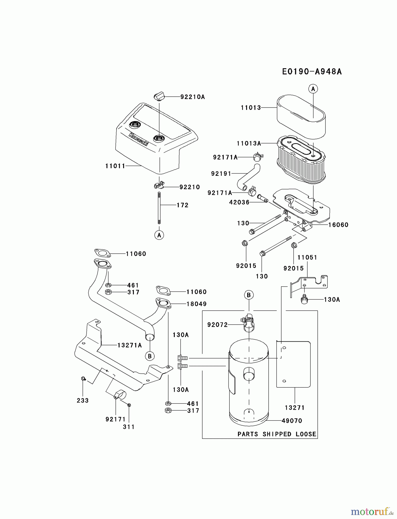  Kawasaki Motoren Motoren Vertikal FH641V - DS25 bis FS481V - BS13 FH641V-ES12 - Kawasaki FH641V 4-Stroke Engine AIR-FILTER/MUFFLER