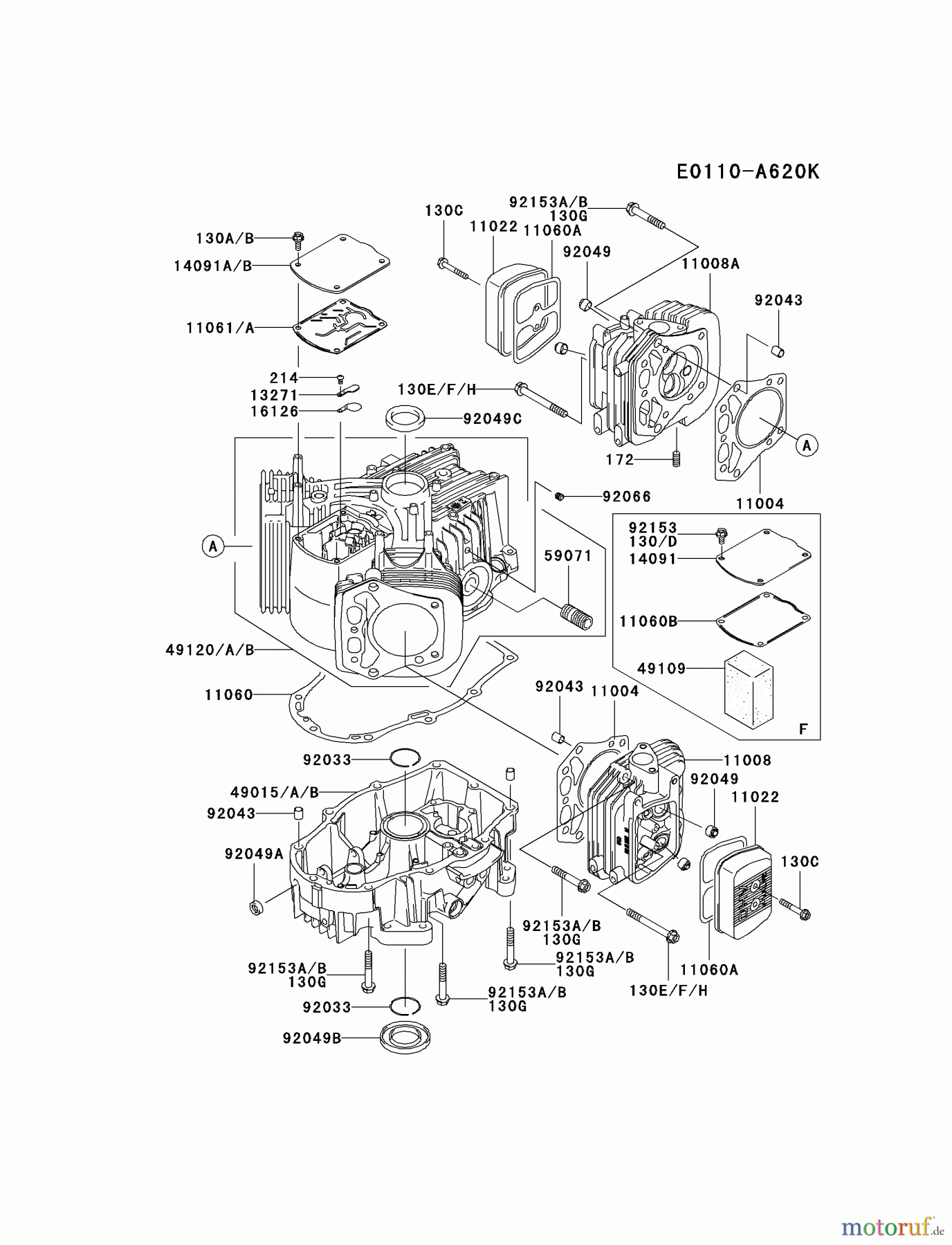  Kawasaki Motoren Motoren Vertikal FH641V - DS25 bis FS481V - BS13 FH680V-FS01 - Kawasaki FH680V 4-Stroke Engine CYLINDER/CRANKCASE #1