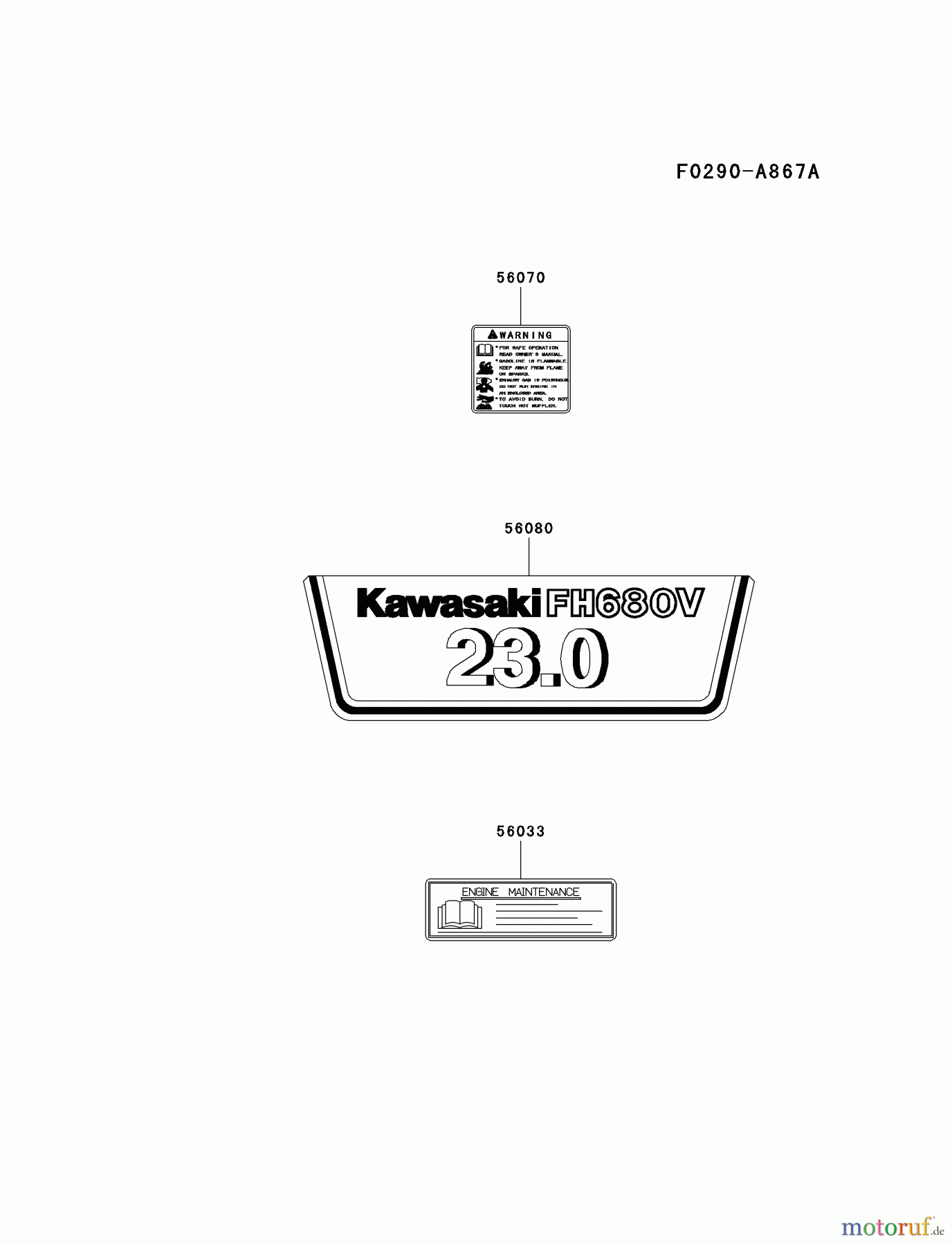  Kawasaki Motoren Motoren Vertikal FH641V - DS25 bis FS481V - BS13 FH680V-AS19 - Kawasaki FH680V 4-Stroke Engine LABEL