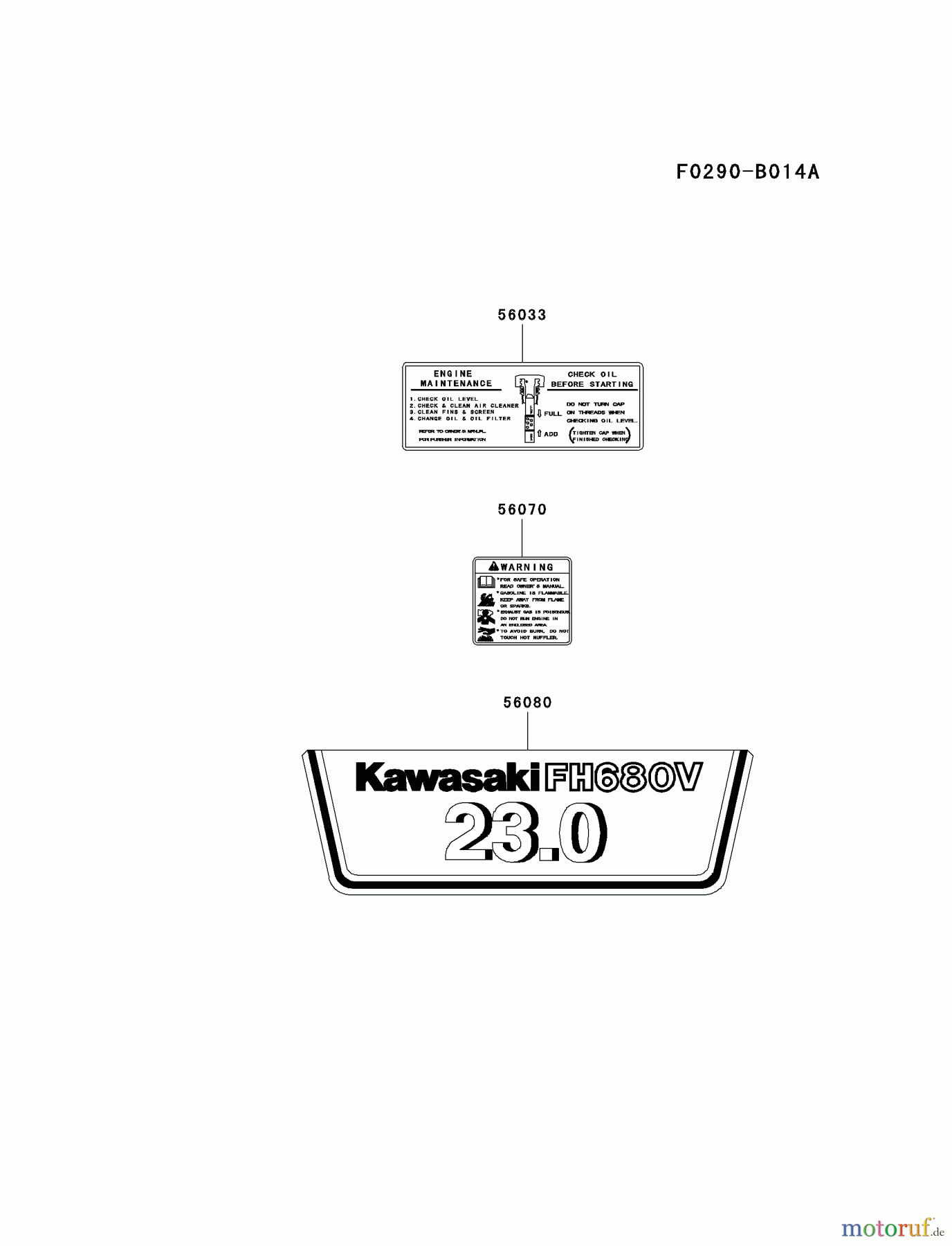  Kawasaki Motoren Motoren Vertikal FH641V - DS25 bis FS481V - BS13 FH680V-AS20 - Kawasaki FH680V 4-Stroke Engine LABEL