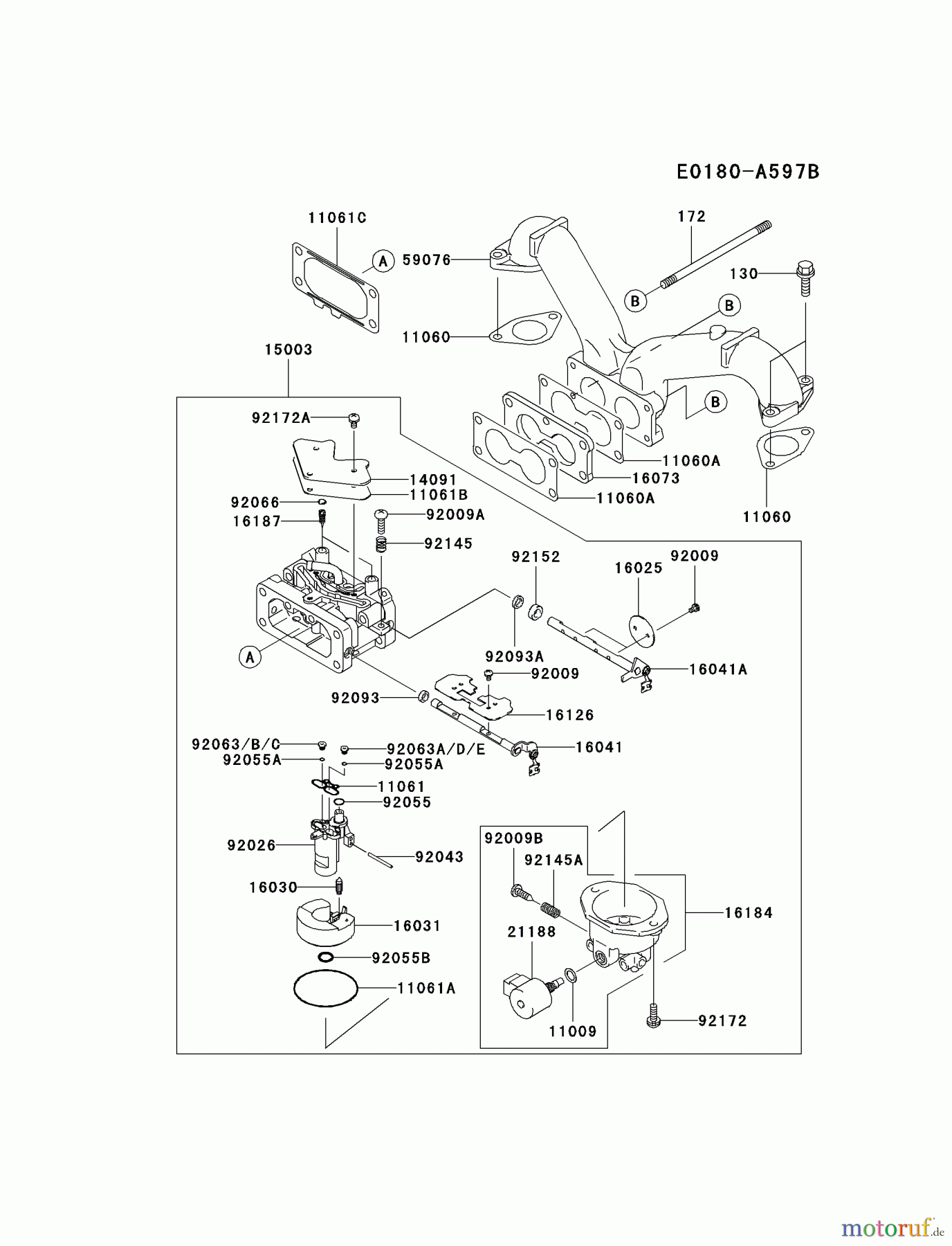  Kawasaki Motoren Motoren Vertikal FH641V - DS25 bis FS481V - BS13 FH721V-AS33 - Kawasaki FH721V 4-Stroke Engine CARBURETOR