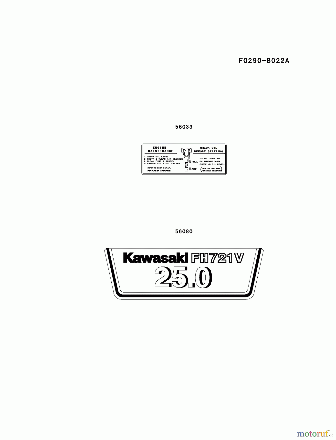  Kawasaki Motoren Motoren Vertikal FH641V - DS25 bis FS481V - BS13 FH721V-BS22 - Kawasaki FH721V 4-Stroke Engine LABEL