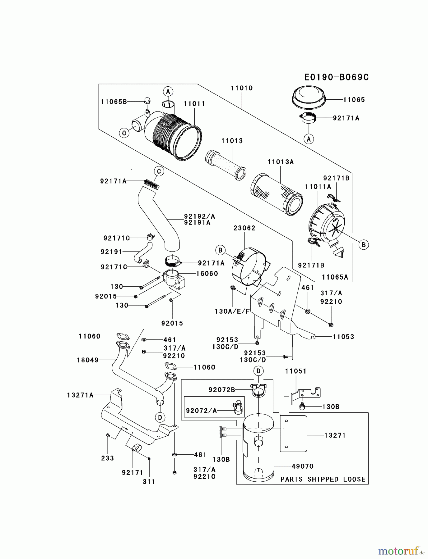  Kawasaki Motoren Motoren Vertikal FH641V - DS25 bis FS481V - BS13 FH721V-AS35 - Kawasaki FH721V 4-Stroke Engine AIR-FILTER/MUFFLER #1