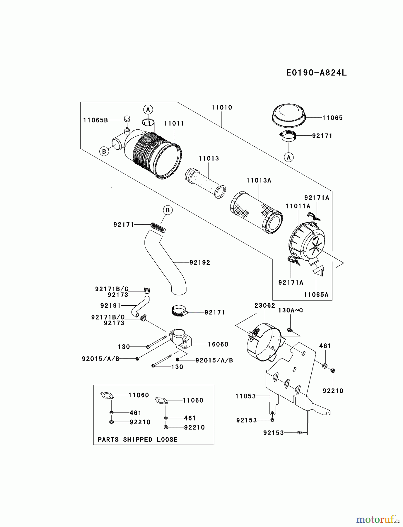  Kawasaki Motoren Motoren Vertikal FH641V - DS25 bis FS481V - BS13 FH721V-ES27 - Kawasaki FH721V 4-Stroke Engine AIR-FILTER/MUFFLER