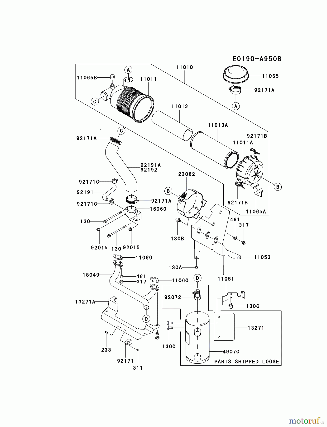  Kawasaki Motoren Motoren Vertikal FH641V - DS25 bis FS481V - BS13 FH721V-CS32 - Kawasaki FH721V 4-Stroke Engine AIR-FILTER/MUFFLER