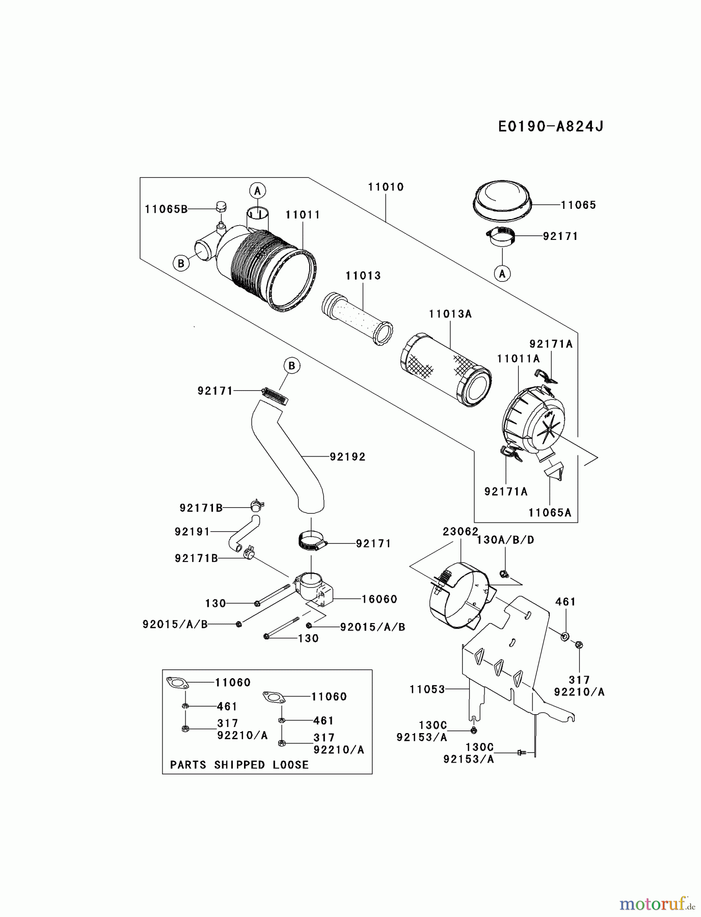  Kawasaki Motoren Motoren Vertikal FH641V - DS25 bis FS481V - BS13 FH721V-DS33 - Kawasaki FH721V 4-Stroke Engine AIR-FILTER/MUFFLER