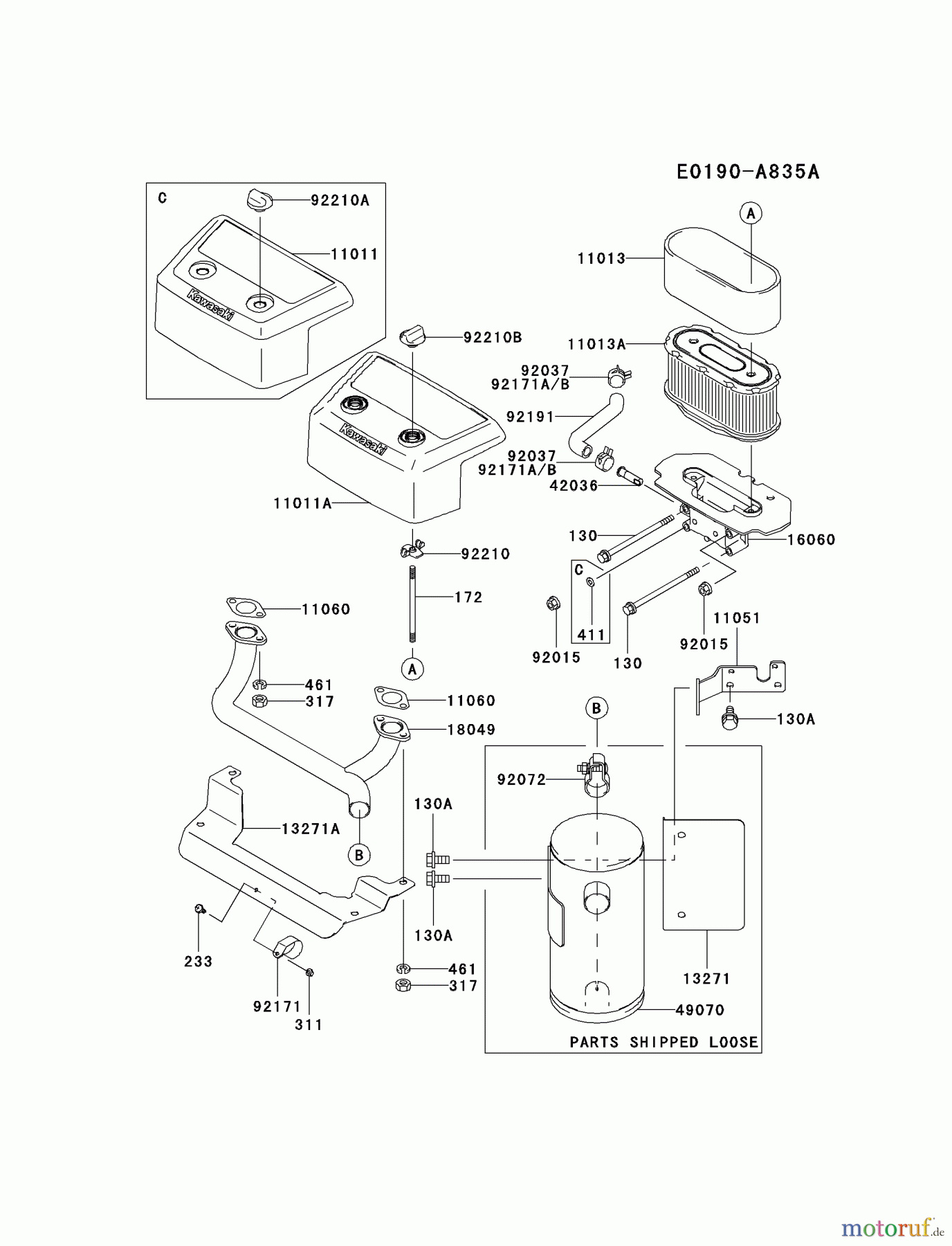  Kawasaki Motoren Motoren Vertikal FH641V - DS25 bis FS481V - BS13 FH721V-CS13 - Kawasaki FH721V 4-Stroke Engine AIR-FILTER/MUFFLER