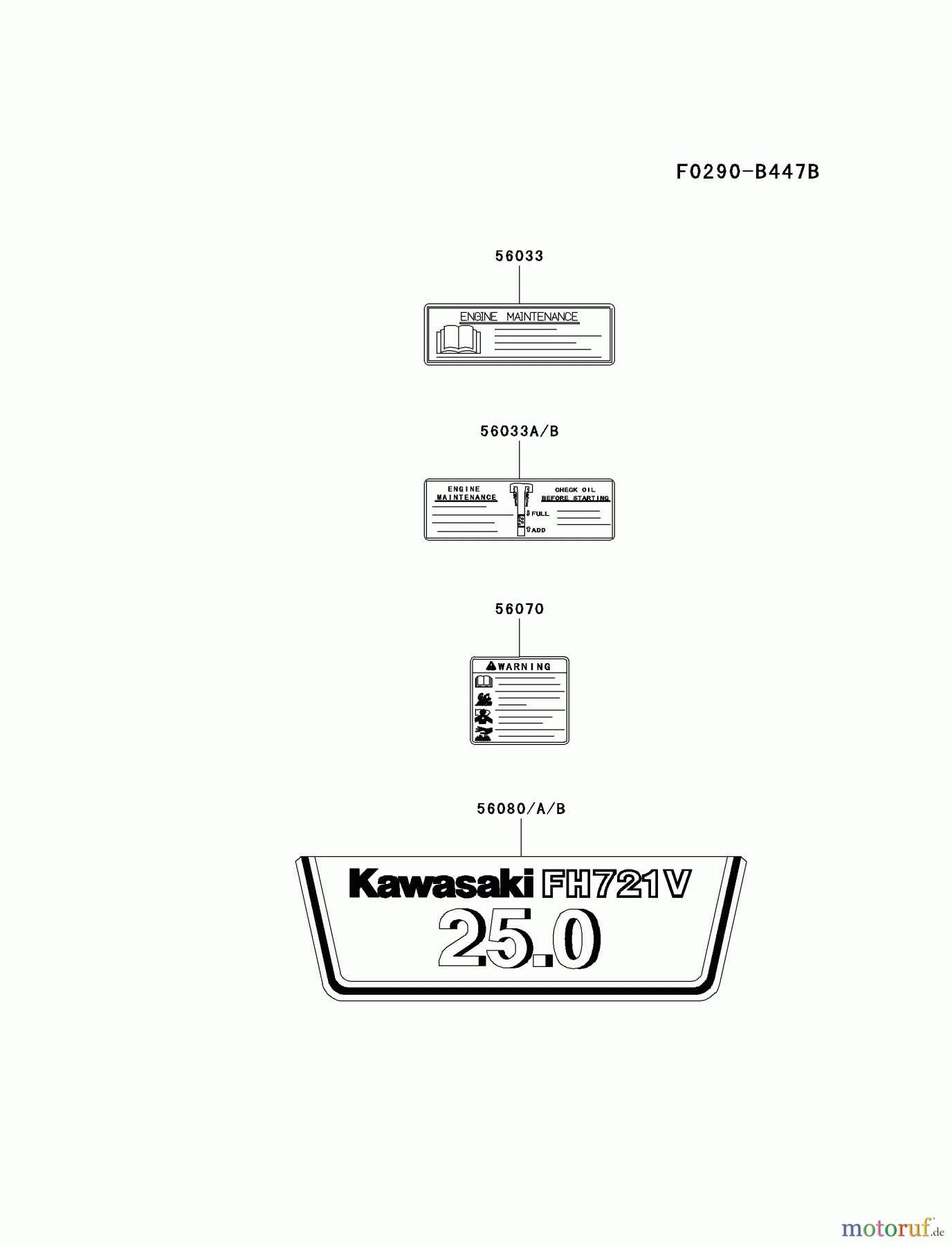  Kawasaki Motoren Motoren Vertikal FH641V - DS25 bis FS481V - BS13 FH721V-ES27 - Kawasaki FH721V 4-Stroke Engine LABEL