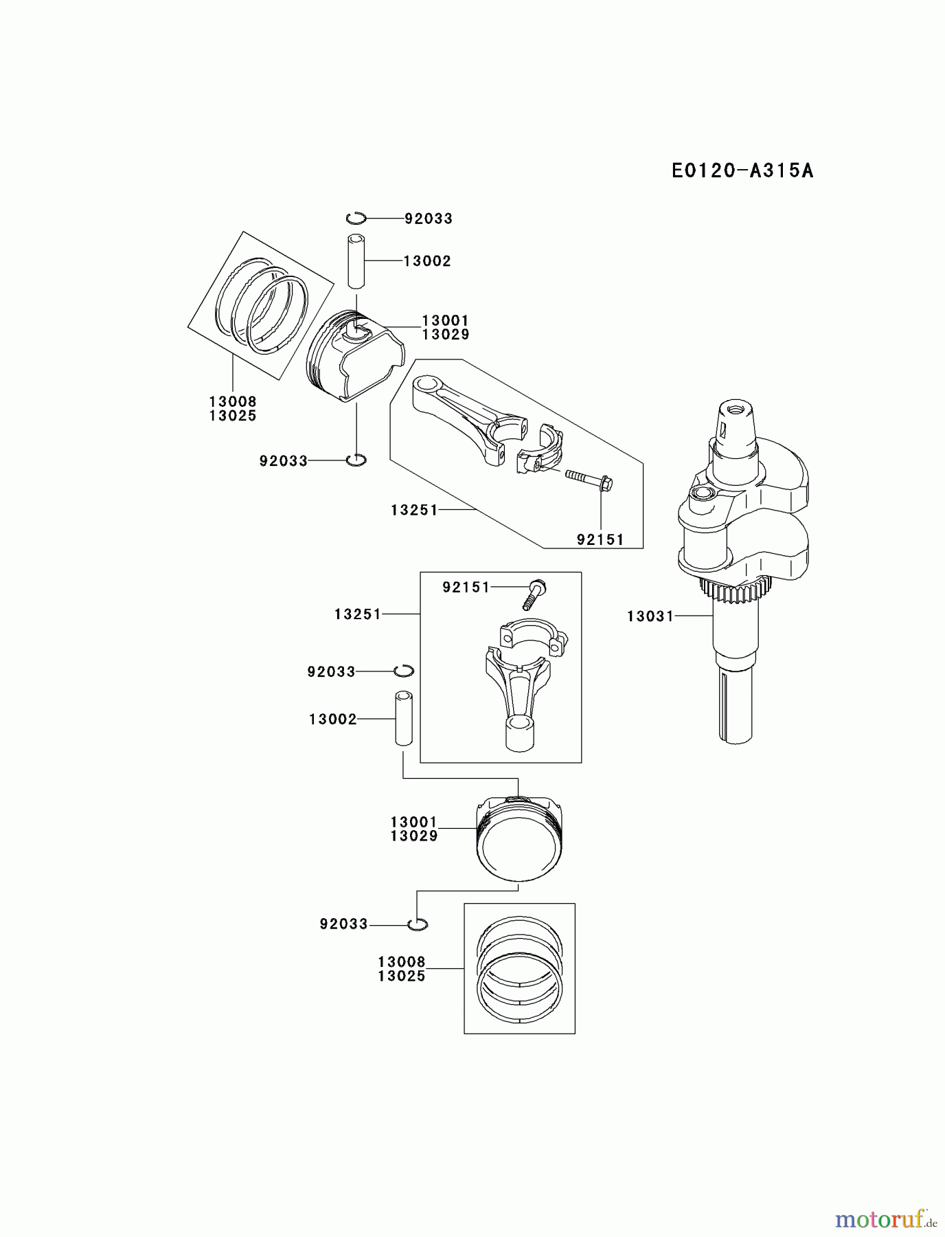  Kawasaki Motoren Motoren Vertikal FH641V - DS25 bis FS481V - BS13 FH721V-ES18 - Kawasaki FH721V 4-Stroke Engine PISTON/CRANKSHAFT