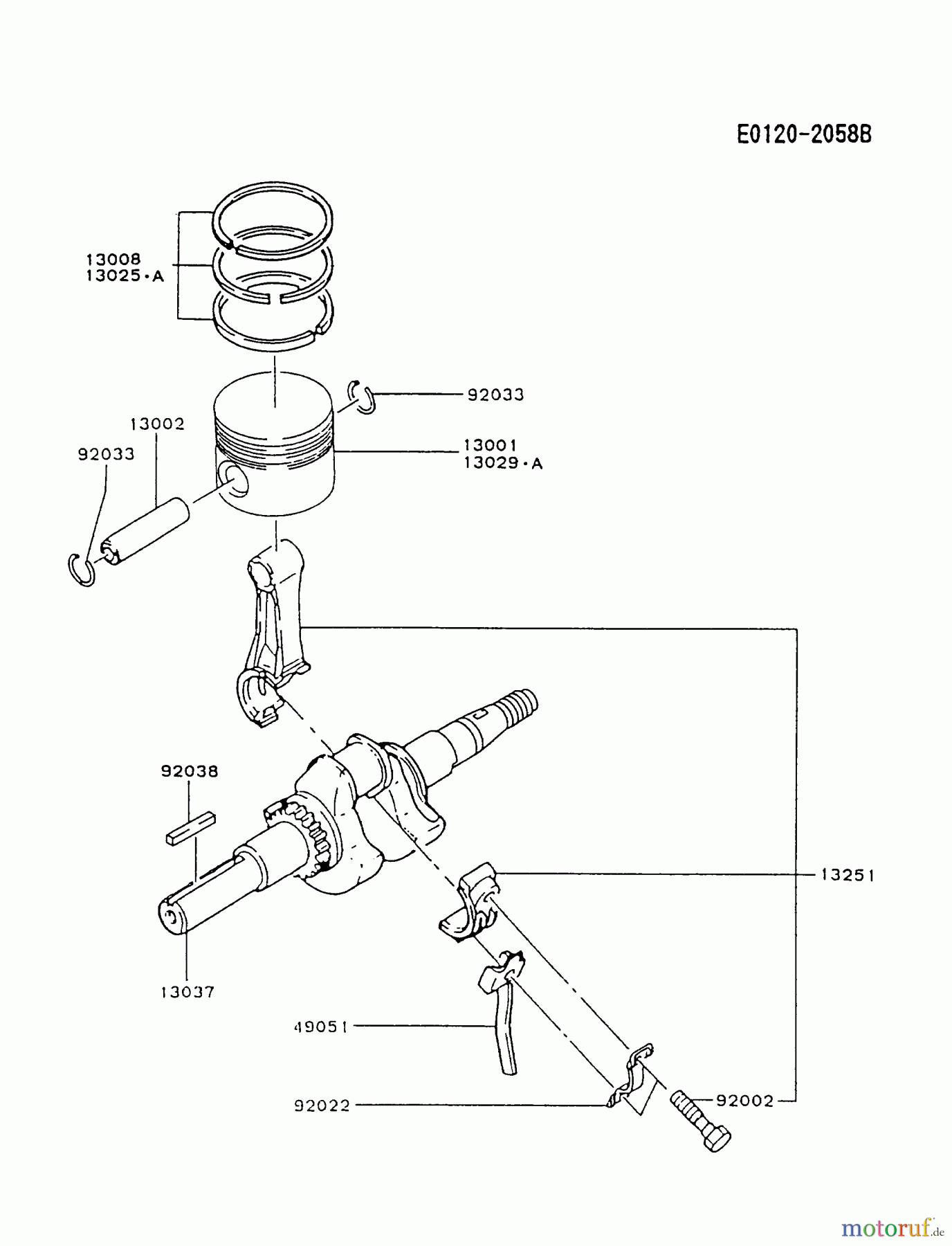  Kawasaki Motoren Motoren, Horizontal FA130D-BS15 - Kawasaki FA130D 4-Stroke Engine PISTON/CRANKSHAFT