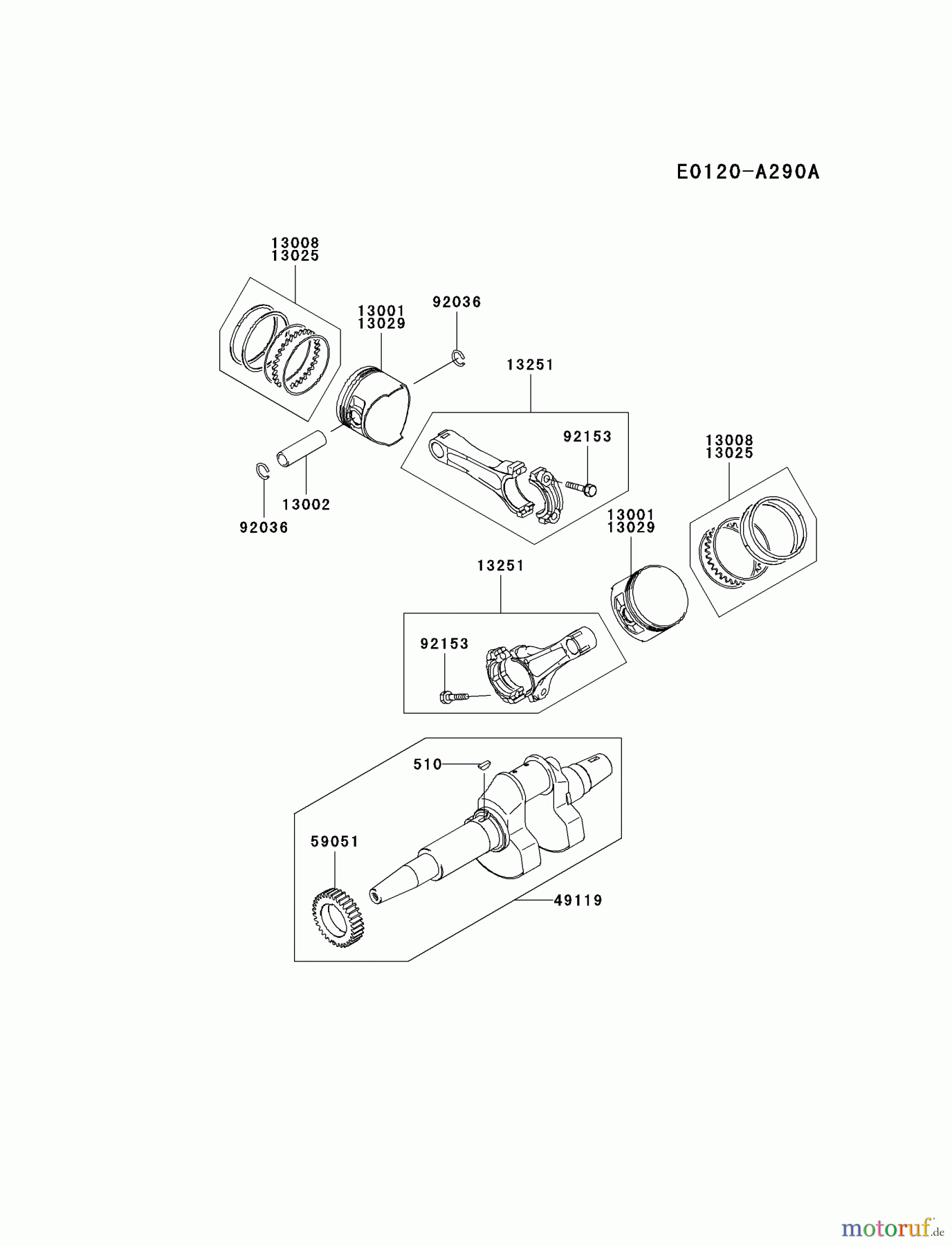  Kawasaki Motoren Motoren, Horizontal FD750D-BS01 - Kawasaki FD750D 4-Stroke Engine PISTON/CRANKSHAFT