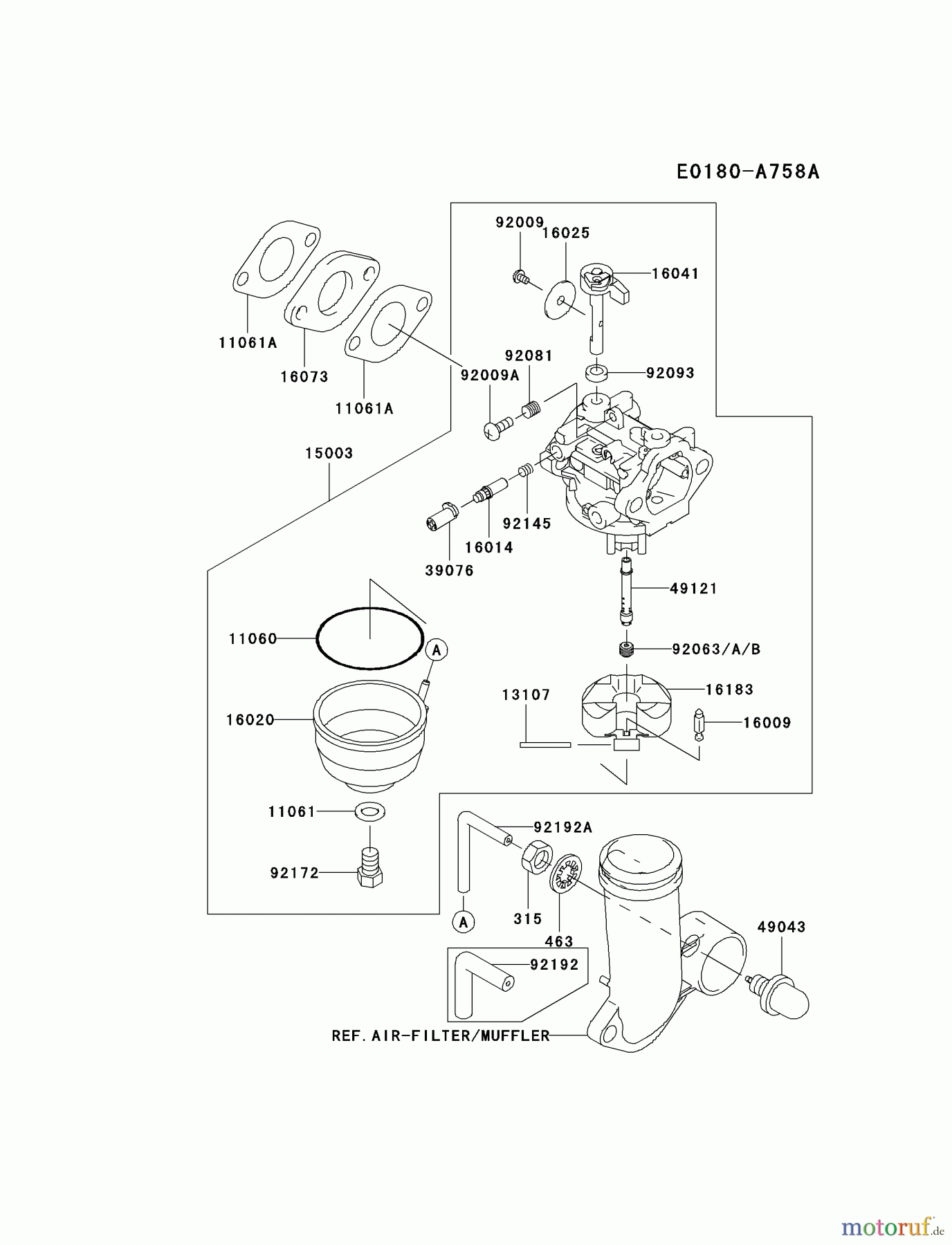  Kawasaki Motoren Motoren Vertikal FH641V - DS25 bis FS481V - BS13 FJ180V-AS27 - Kawasaki FJ180V 4-Stroke Engine CARBURETOR