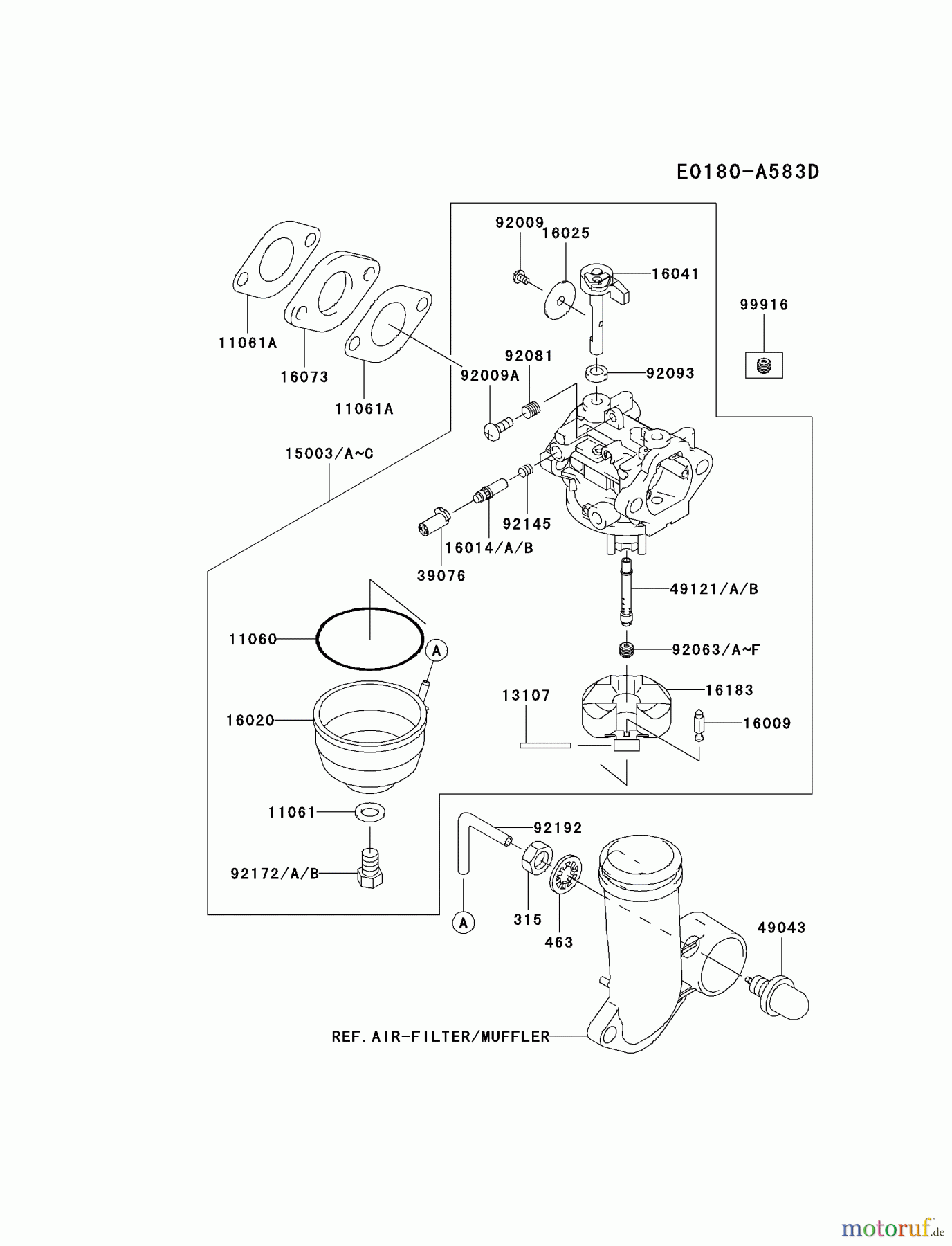  Kawasaki Motoren Motoren Vertikal FH641V - DS25 bis FS481V - BS13 FJ180V-BS20 - Kawasaki FJ180V 4-Stroke Engine CARBURETOR