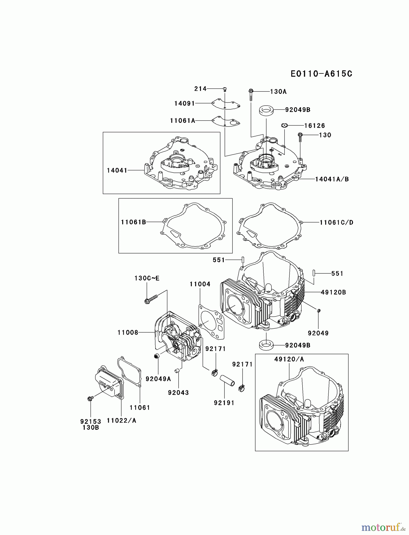  Kawasaki Motoren Motoren Vertikal FH641V - DS25 bis FS481V - BS13 FJ180V-BS26 - Kawasaki FJ180V 4-Stroke Engine CYLINDER/CRANKCASE