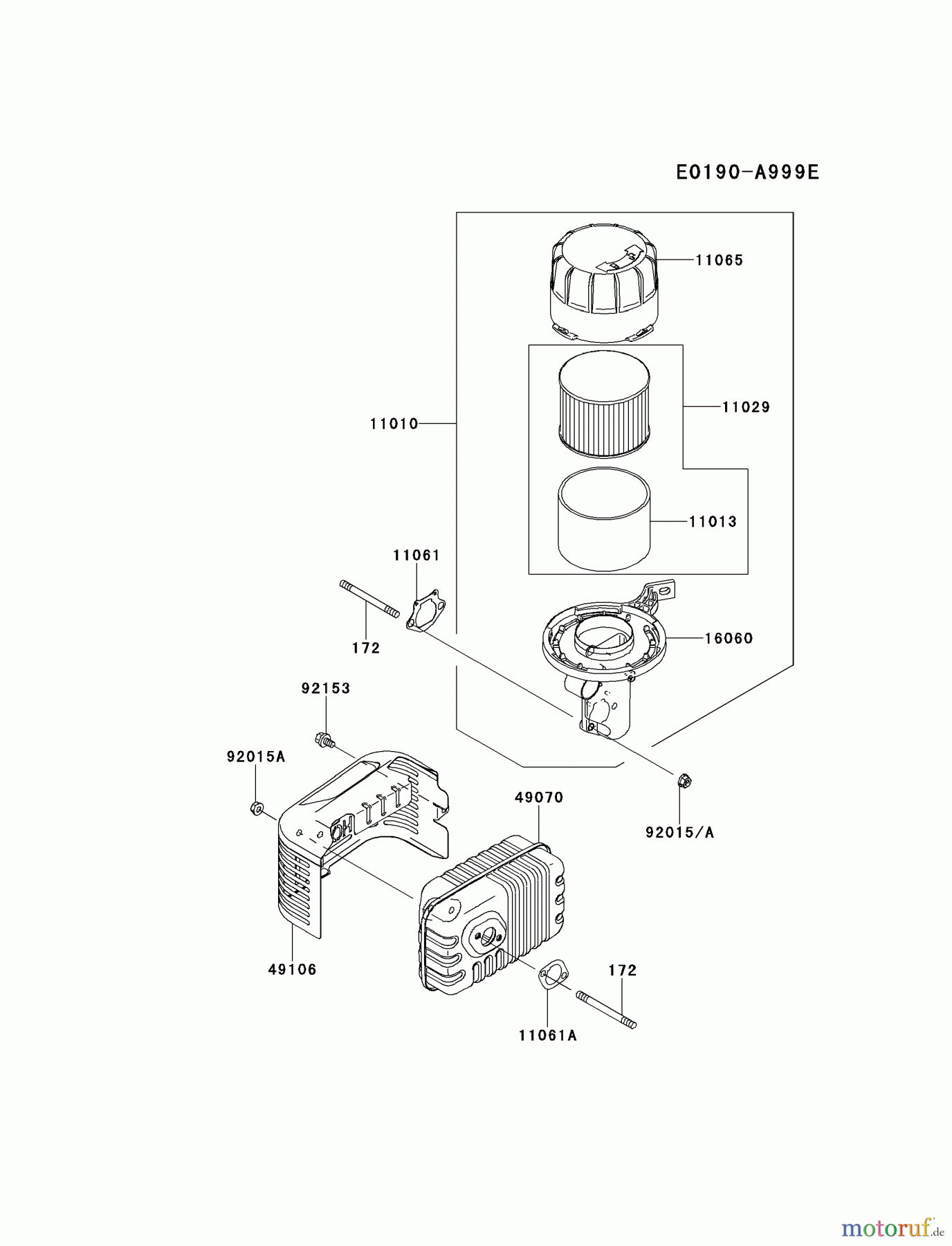  Kawasaki Motoren Motoren Vertikal FH641V - DS25 bis FS481V - BS13 FJ180V-BS33 - Kawasaki FJ180V 4-Stroke Engine AIR-FILTER/MUFFLER