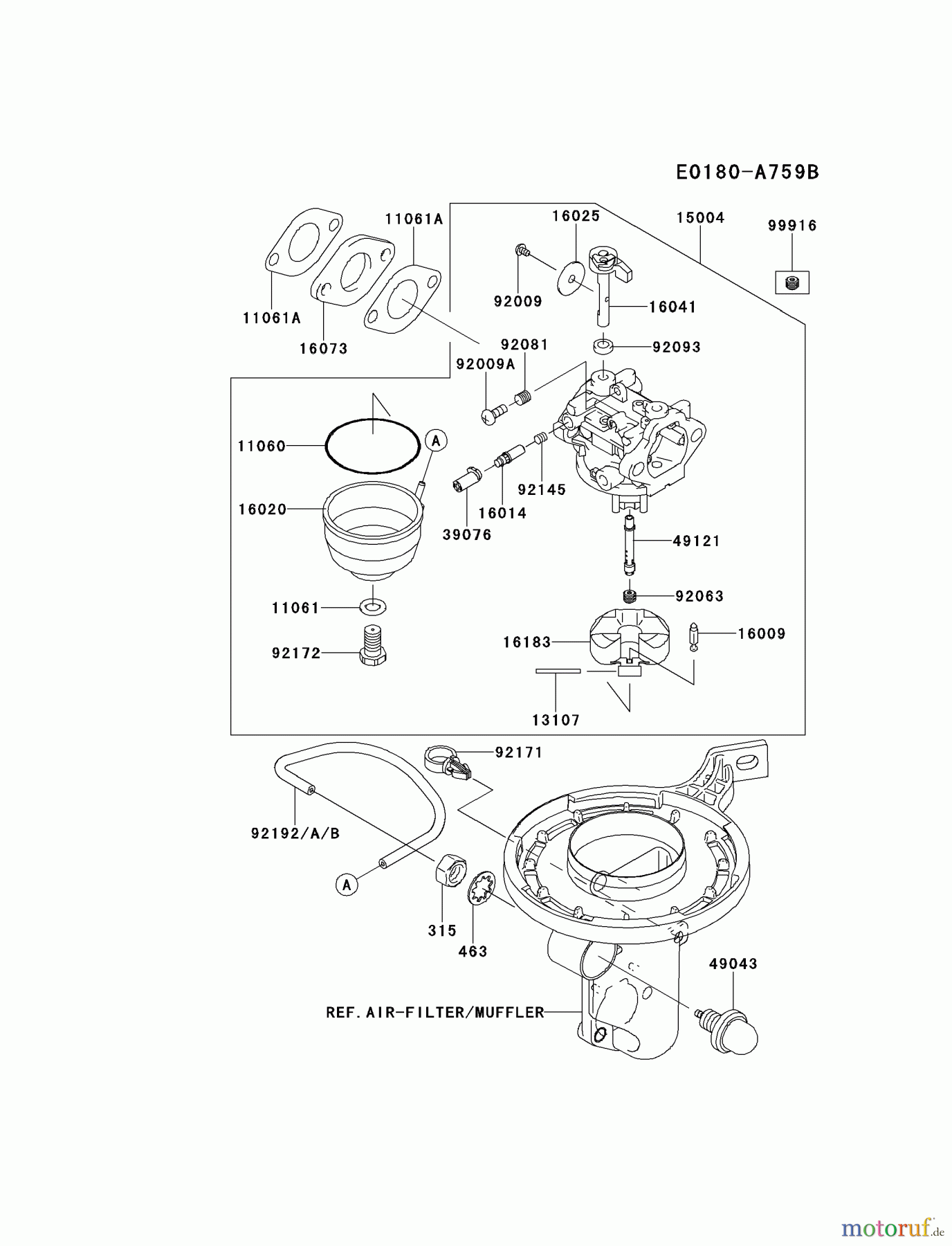  Kawasaki Motoren Motoren Vertikal FH641V - DS25 bis FS481V - BS13 FJ180V-BS33 - Kawasaki FJ180V 4-Stroke Engine CARBURETOR