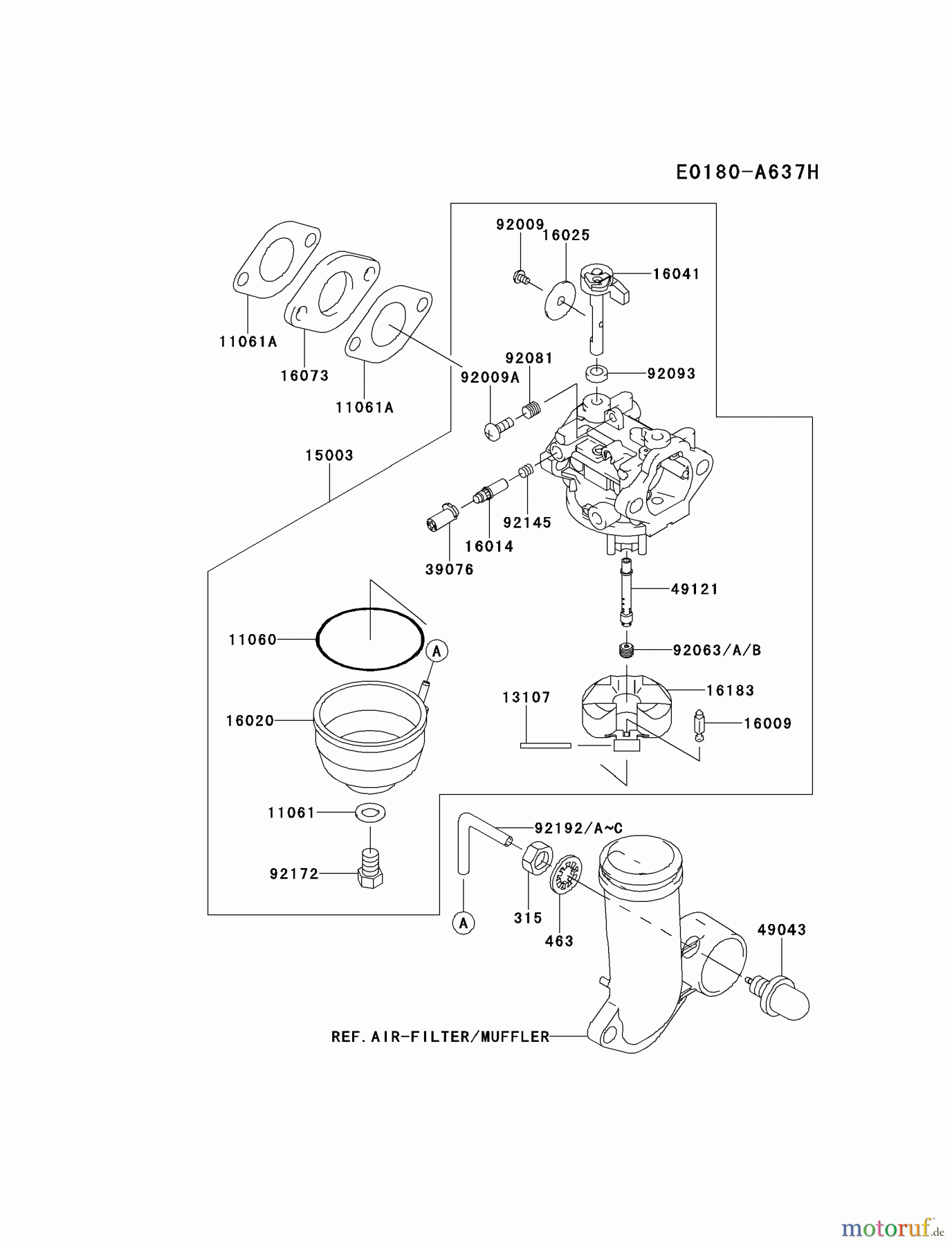  Kawasaki Motoren Motoren Vertikal FH641V - DS25 bis FS481V - BS13 FJ180V-BS34 - Kawasaki FJ180V 4-Stroke Engine CARBURETOR