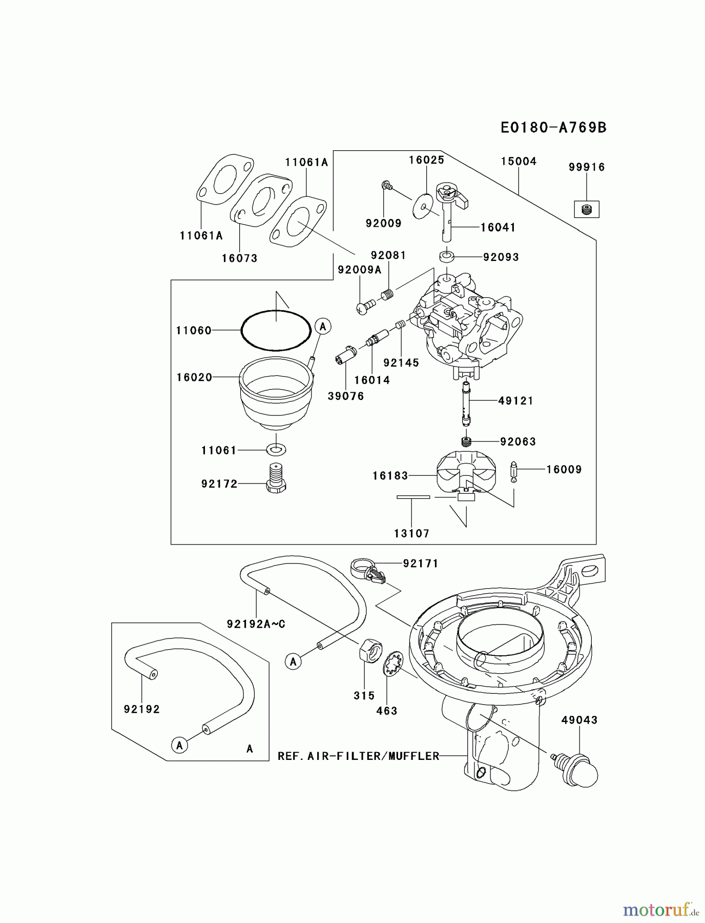  Kawasaki Motoren Motoren Vertikal FH641V - DS25 bis FS481V - BS13 FJ180V-BS36 - Kawasaki FJ180V 4-Stroke Engine CARBURETOR