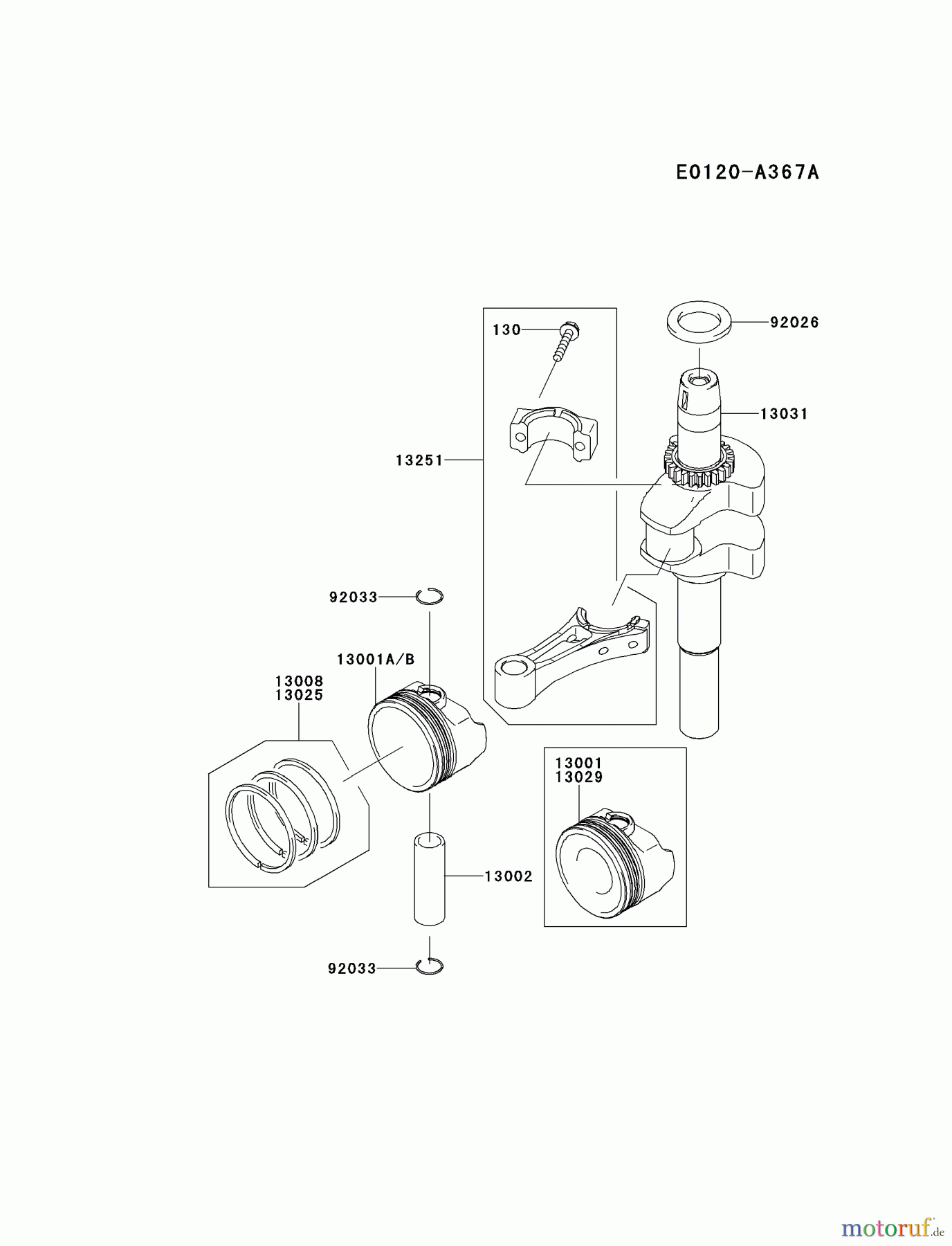  Kawasaki Motoren Motoren Vertikal FH641V - DS25 bis FS481V - BS13 FJ180V-AS40 - Kawasaki FJ180V 4-Stroke Engine PISTON/CRANKSHAFT