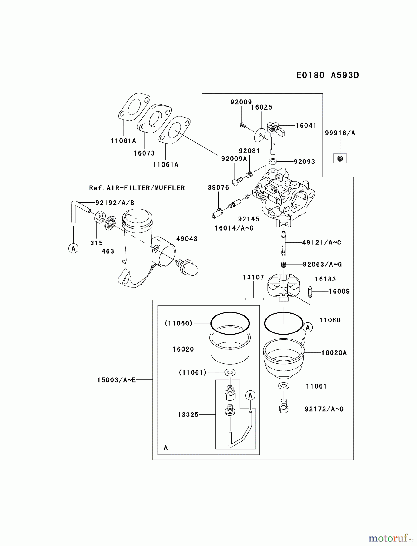  Kawasaki Motoren Motoren Vertikal FH641V - DS25 bis FS481V - BS13 FJ180V-BS04 - Kawasaki FJ180V 4-Stroke Engine CARBURETOR #2