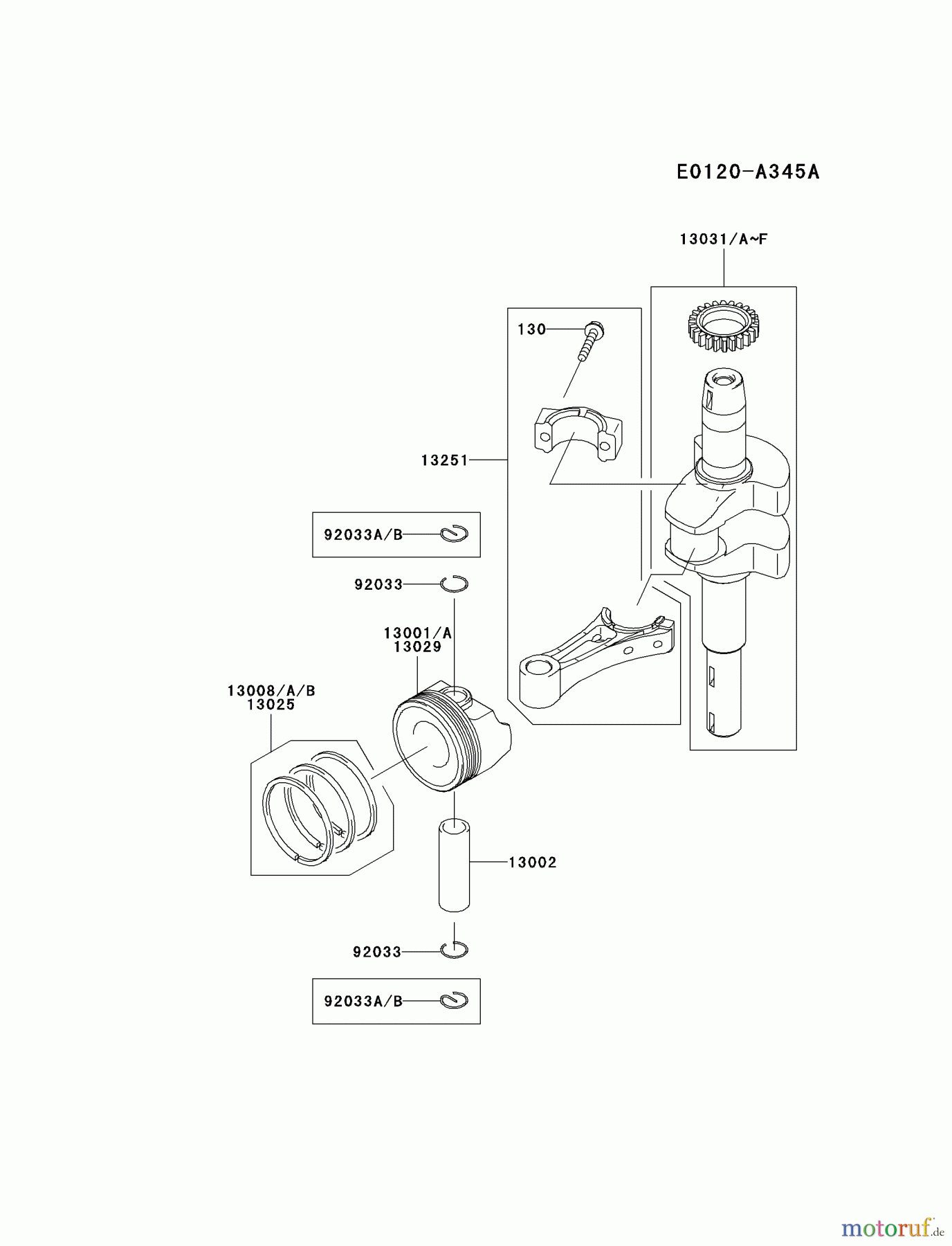  Kawasaki Motoren Motoren Vertikal FH641V - DS25 bis FS481V - BS13 FJ180V-DS04 - Kawasaki FJ180V 4-Stroke Engine PISTON/CRANKSHAFT