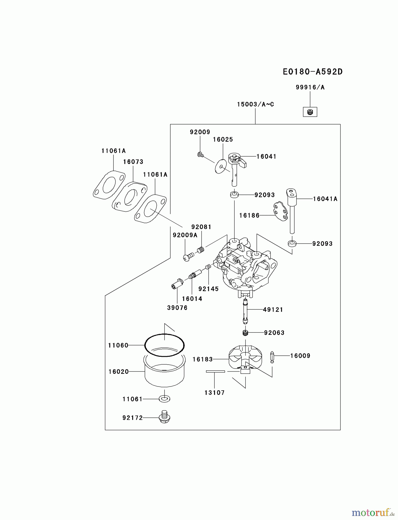  Kawasaki Motoren Motoren Vertikal FH641V - DS25 bis FS481V - BS13 FJ180V-BS14 - Kawasaki FJ180V 4-Stroke Engine CARBURETOR