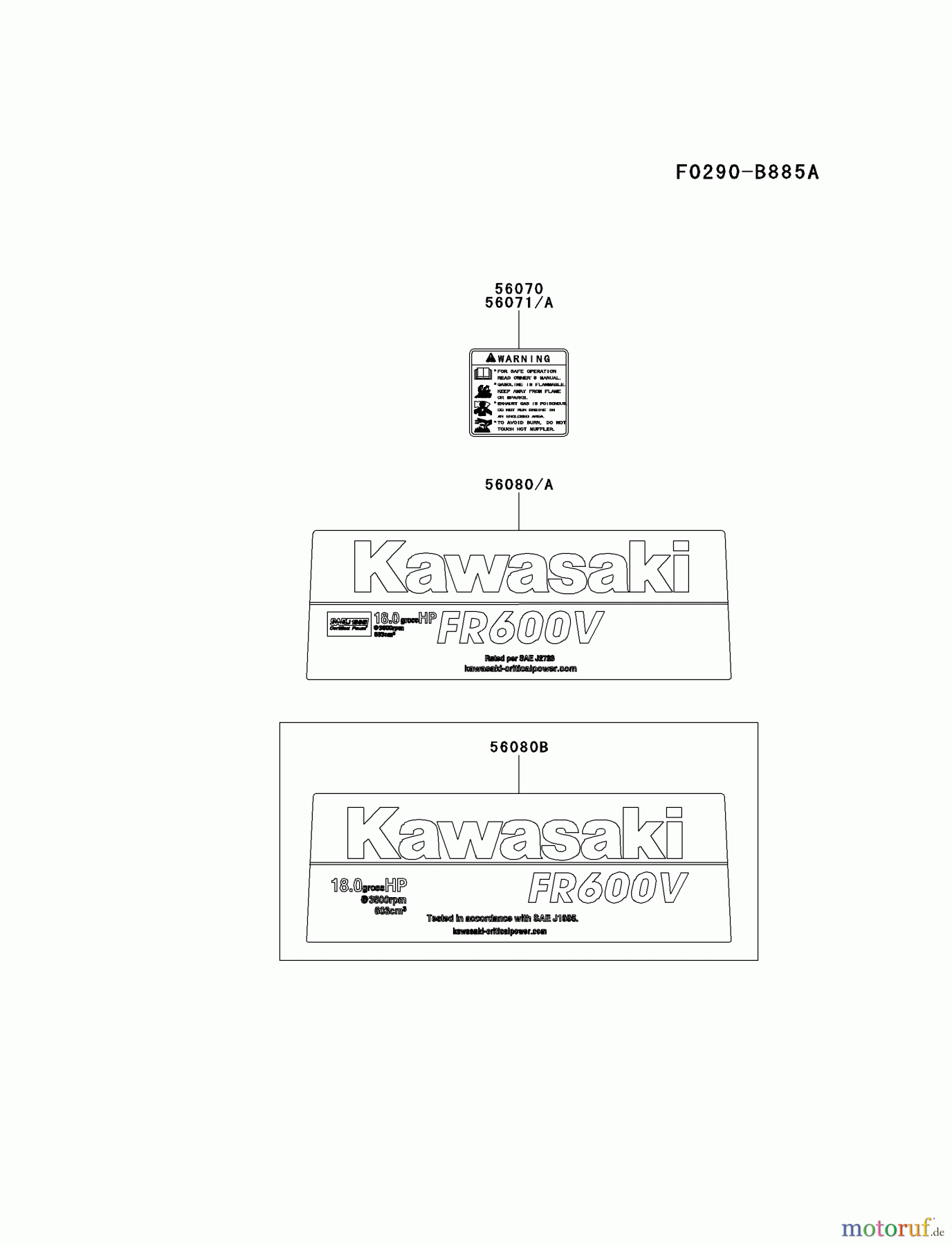  Kawasaki Motoren Motoren Vertikal FH641V - DS25 bis FS481V - BS13 FR600V-AS06 - Kawasaki FR600V 4-Stroke Engine LABEL