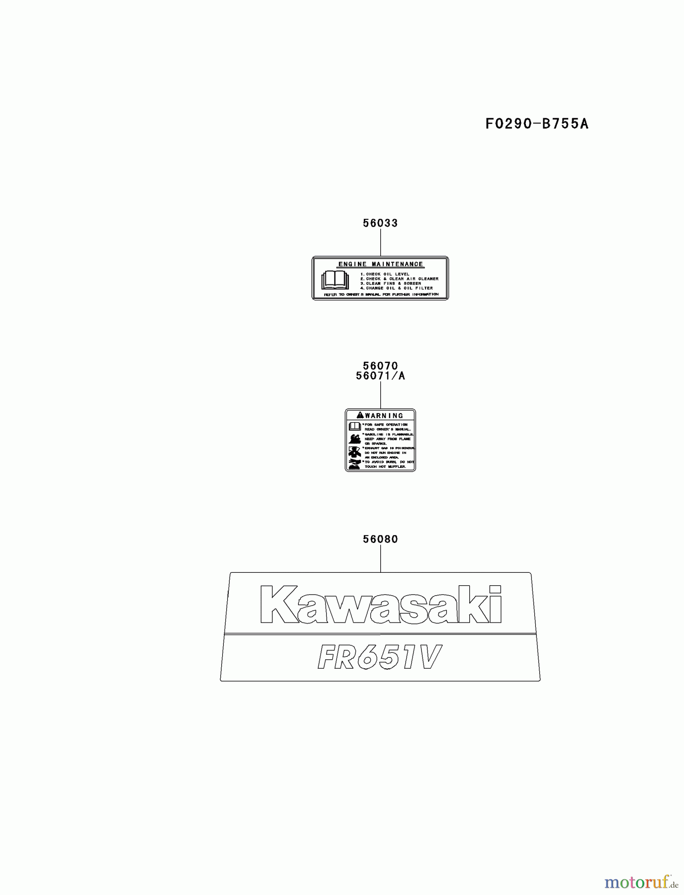  Kawasaki Motoren Motoren Vertikal FH641V - DS25 bis FS481V - BS13 FR651V-CS13 - Kawasaki FR651V 4-Stroke Engine LABEL